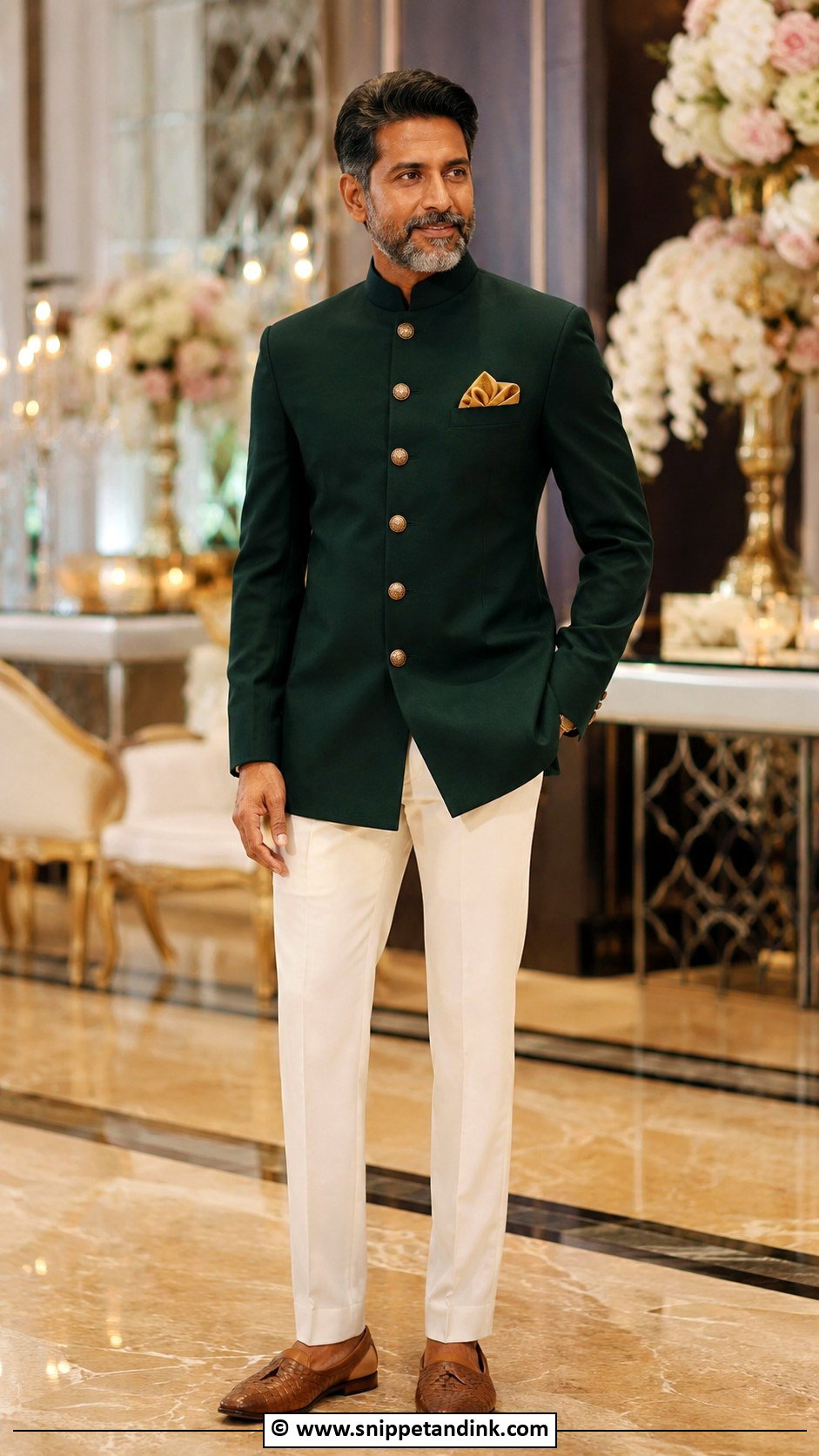 Bottle Green Bandhgala With Pocket Square - Snippet and Ink - 25 Indian Bride's Father Outfit Ideas