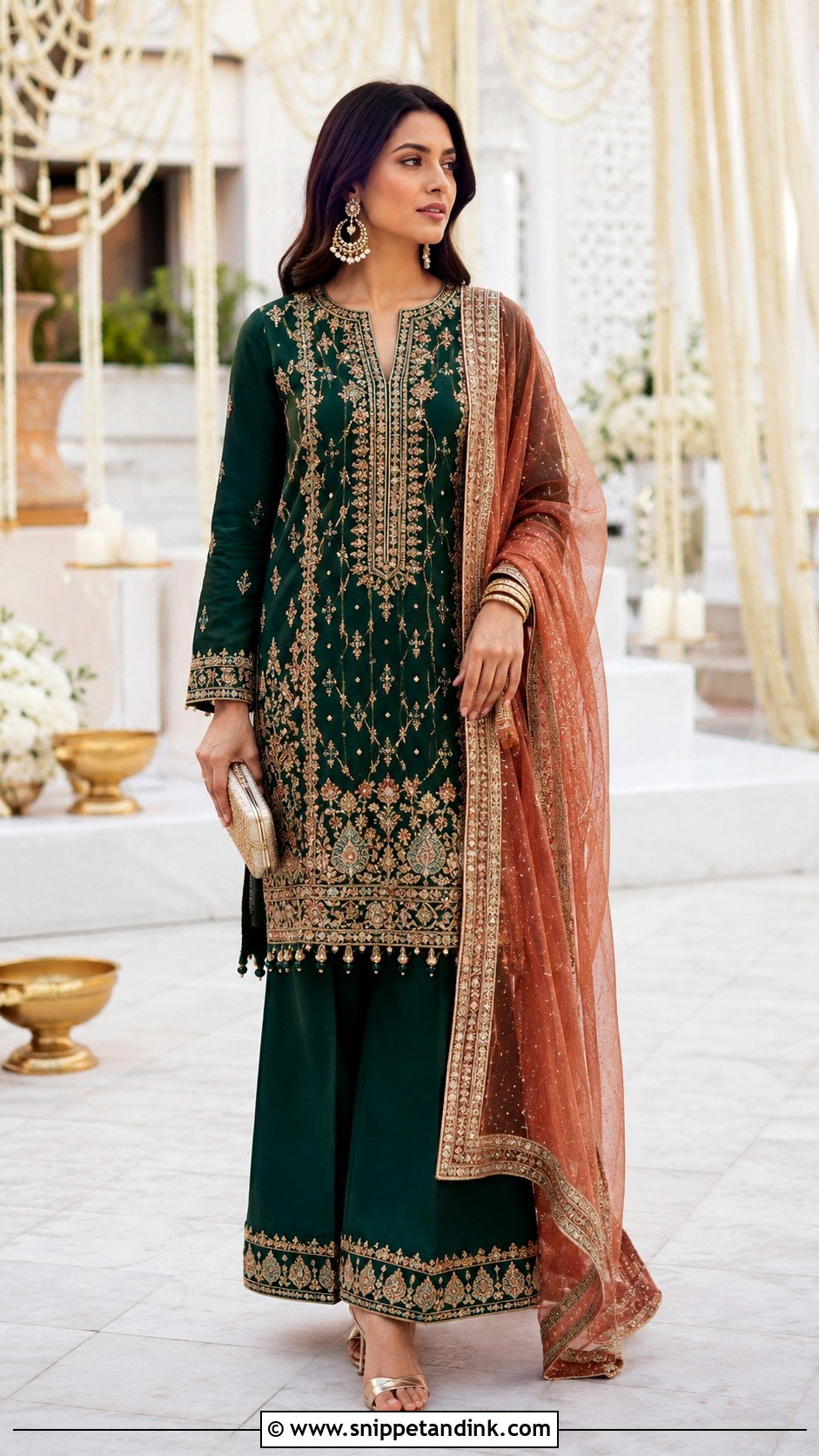 Bottle Green Heavy Plazo Suit for Wedding - Snippet and Ink - 20 Heavy Plazo Suits for Wedding