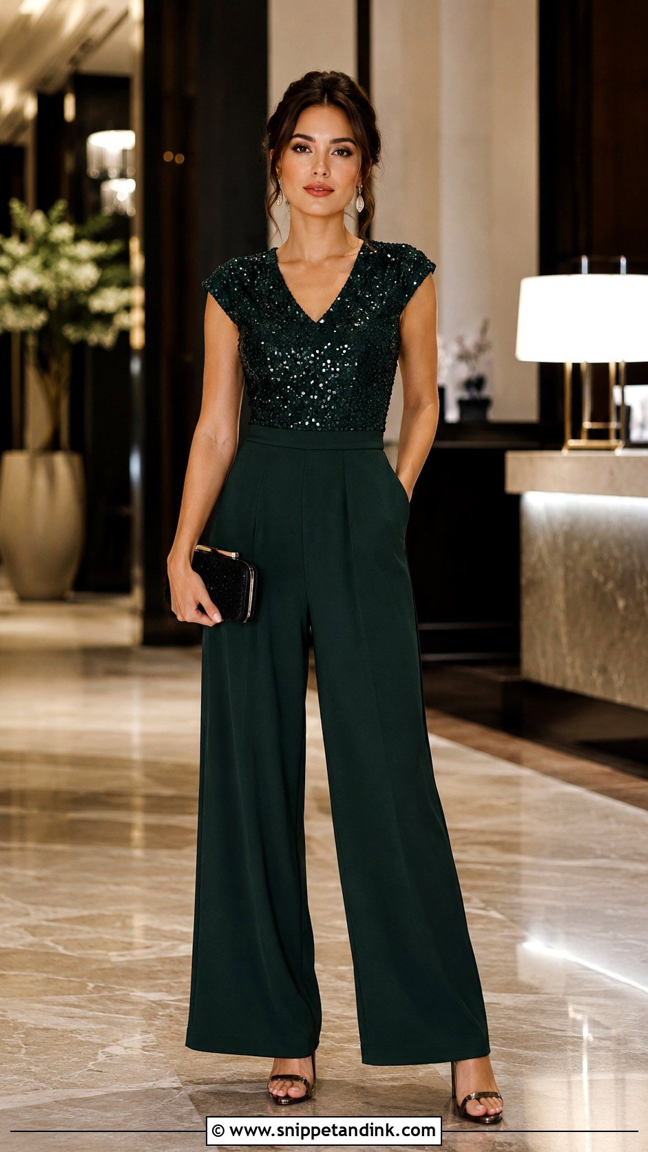 Bottle Green Sequin Jumpsuit Wedding Outfit - Snippet and Ink - 20 Green Jumpsuit Wedding Outfit Ideas