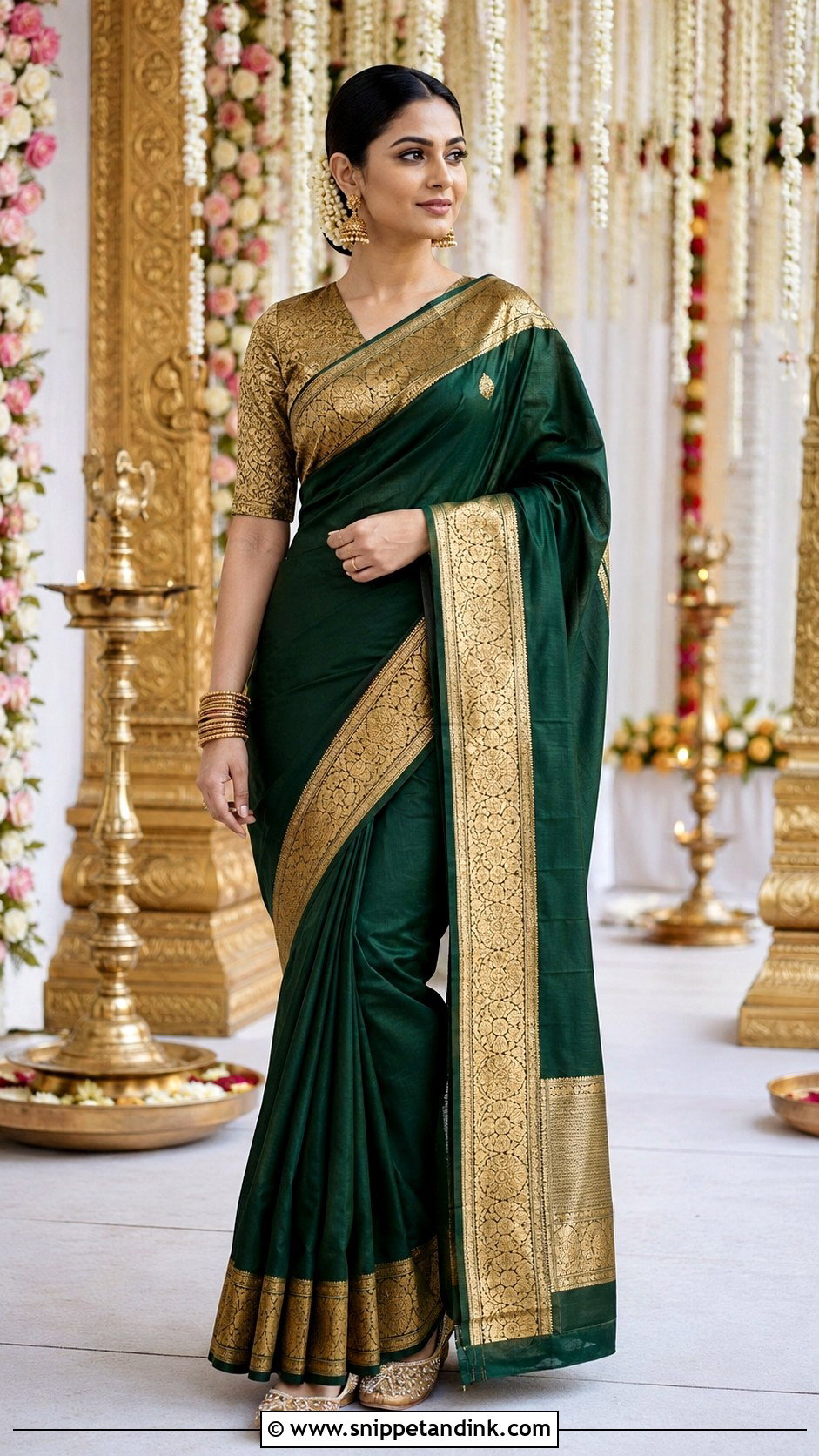 Bottle Green Silk Saree - Snippet and Ink - 20 Green Indian Wedding Dress Ideas