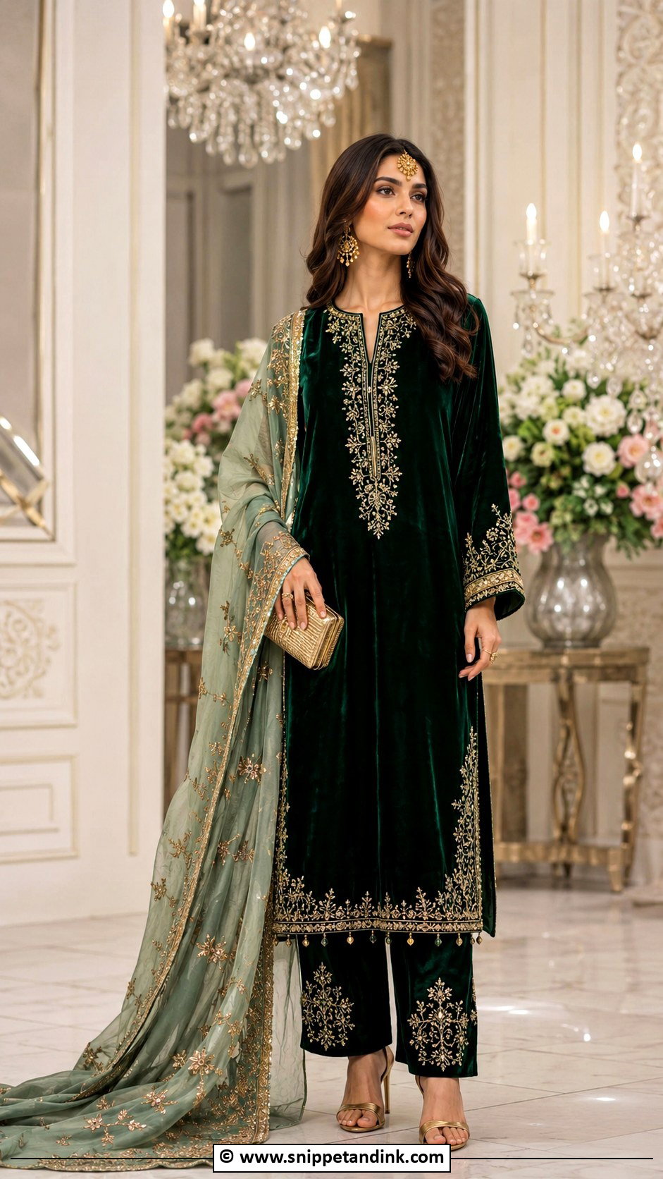 Bottle Green Velvet Barat Dress - Snippet and Ink - 30 Barat Dress Ideas