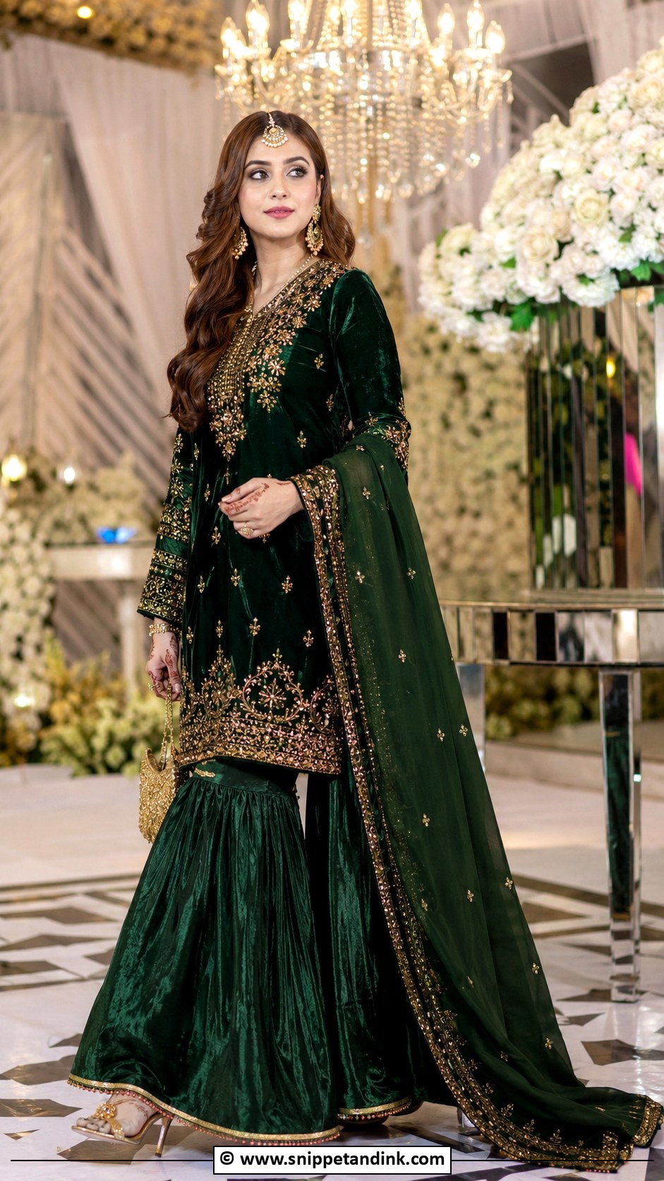 Bottle Green Velvet Gharara Barat Dress - Snippet and Ink - 30 Barat Dresses Pakistani for Sisters