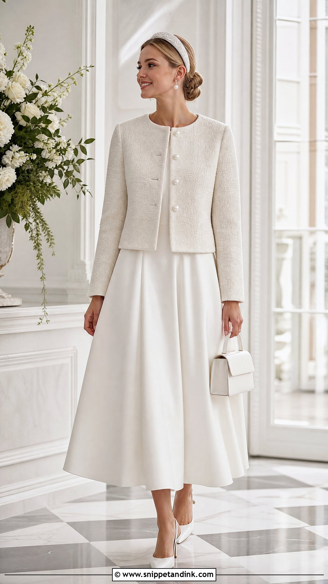 Boucle Jacket With Midi Winter Wedding Dress - Snippet and Ink - 25 Winter Wedding Dress Coverups Ideas
