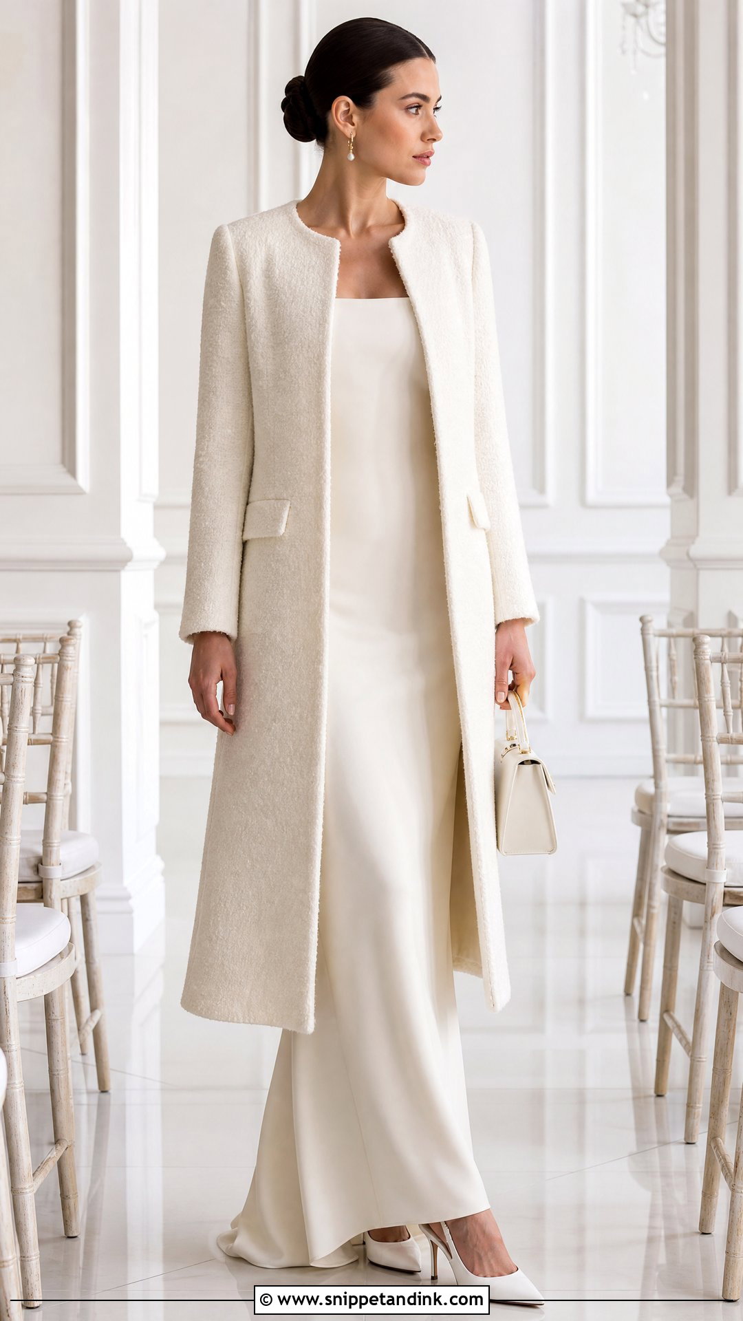 Boucle Wedding Dress Coat With Square Neck Gown - Snippet and Ink - 20 Wedding Dress Coat Ideas