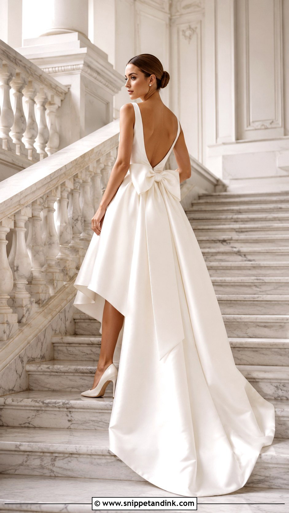 Bow Back High Low Wedding Dress With Satin Pumps - Snippet and Ink - 20 High Low Wedding Dresses