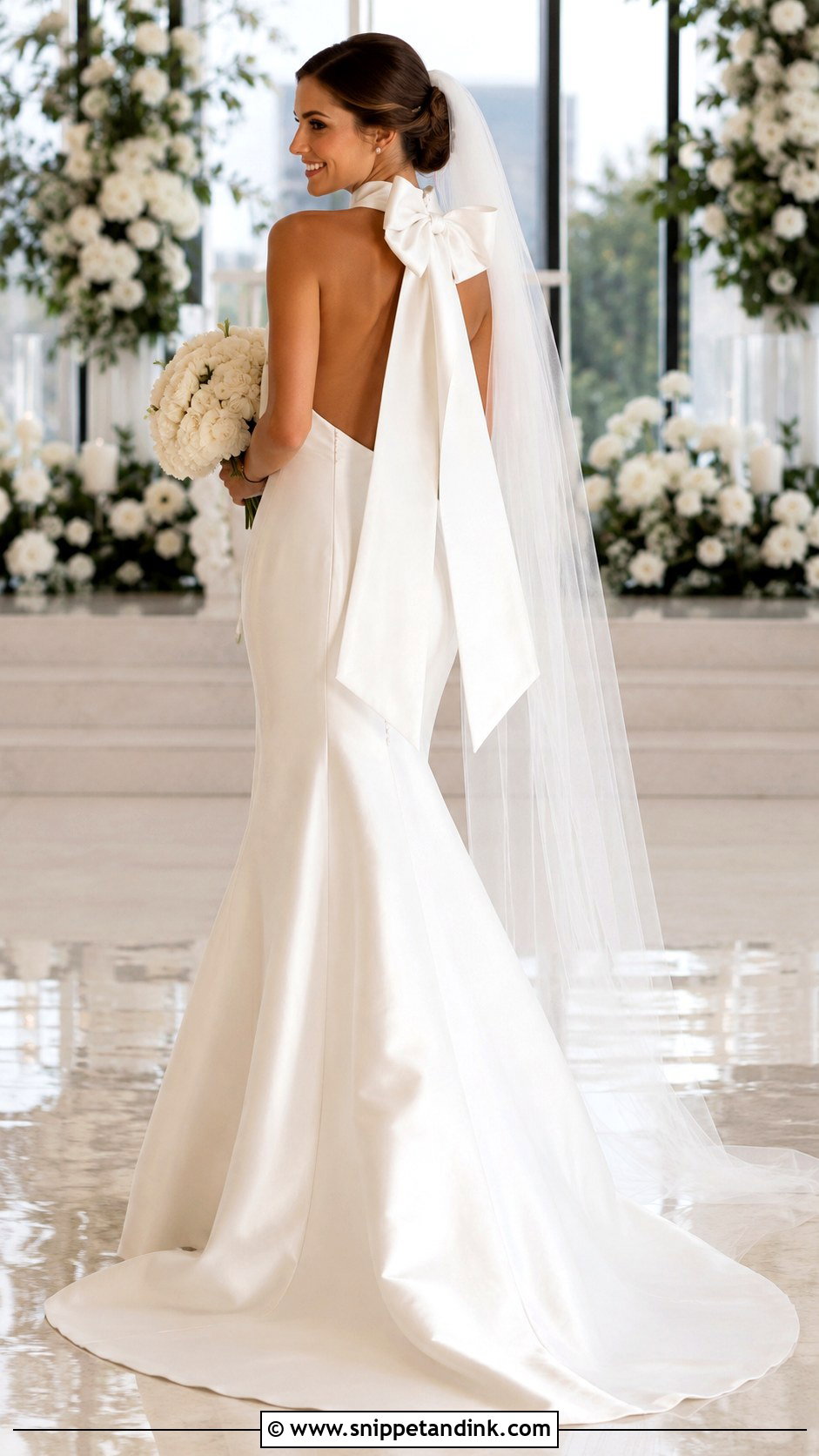 Bow Back High Neck Open Back Wedding Dress - Snippet and Ink - 20 High Neck Open Back Wedding Dress Ideas