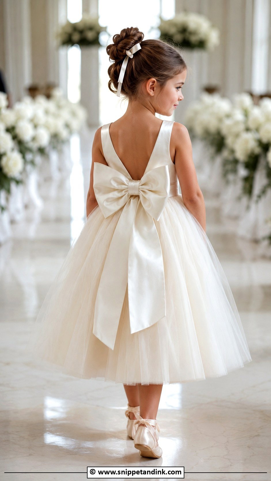 Bow Back Kids Wedding Dress With Ballet Shoes - Snippet and Ink - 25 Wedding Dress for Kids Ideas