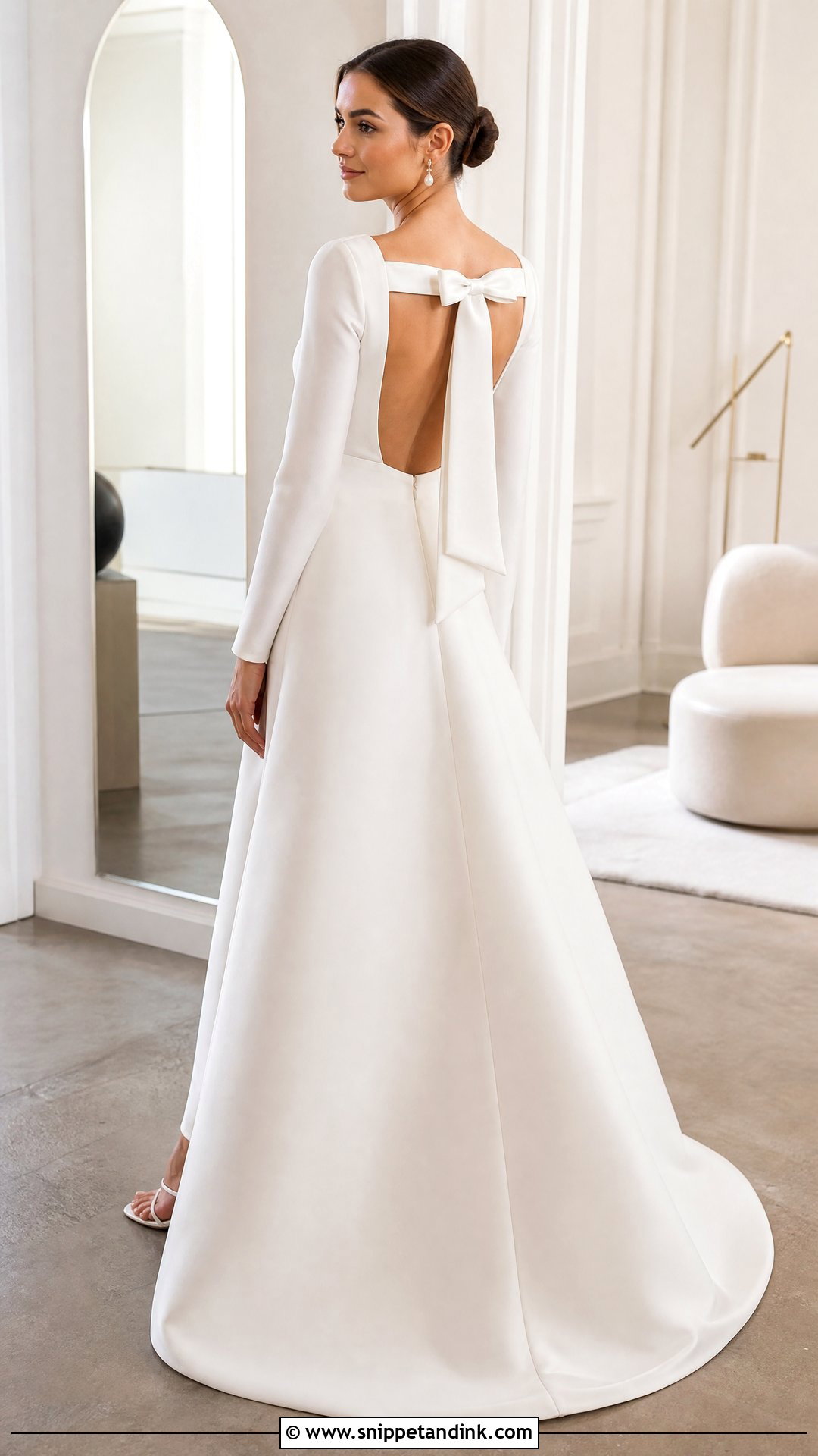 Bow Back Long Sleeve Wedding Dress - Snippet and Ink - 25 Long Sleeve Open Back Wedding Dress Ideas