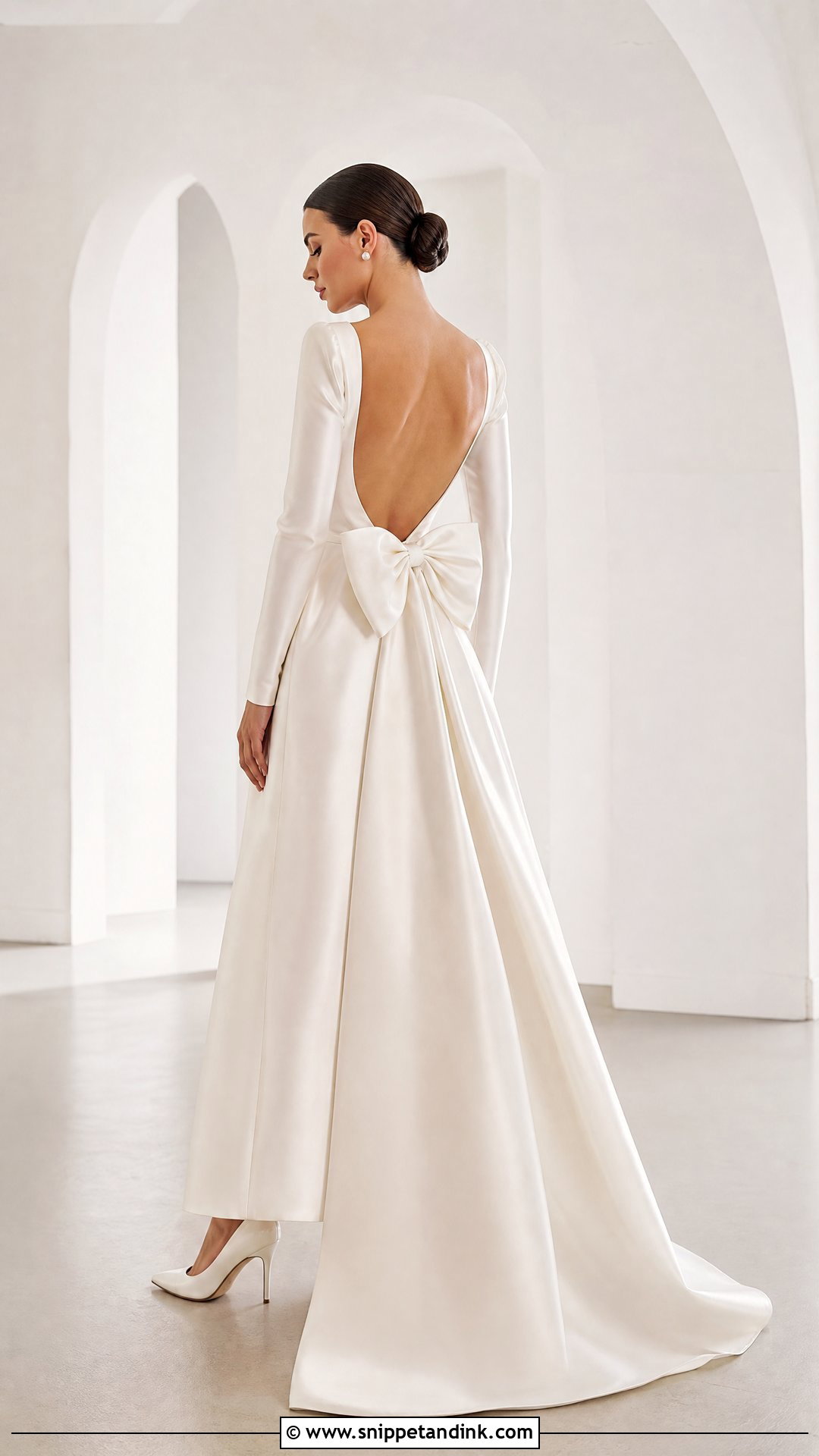 Bow Back Long Sleeve Wedding Dress - Snippet and Ink - 25 Long Sleeve Backless Wedding Dress Ideas