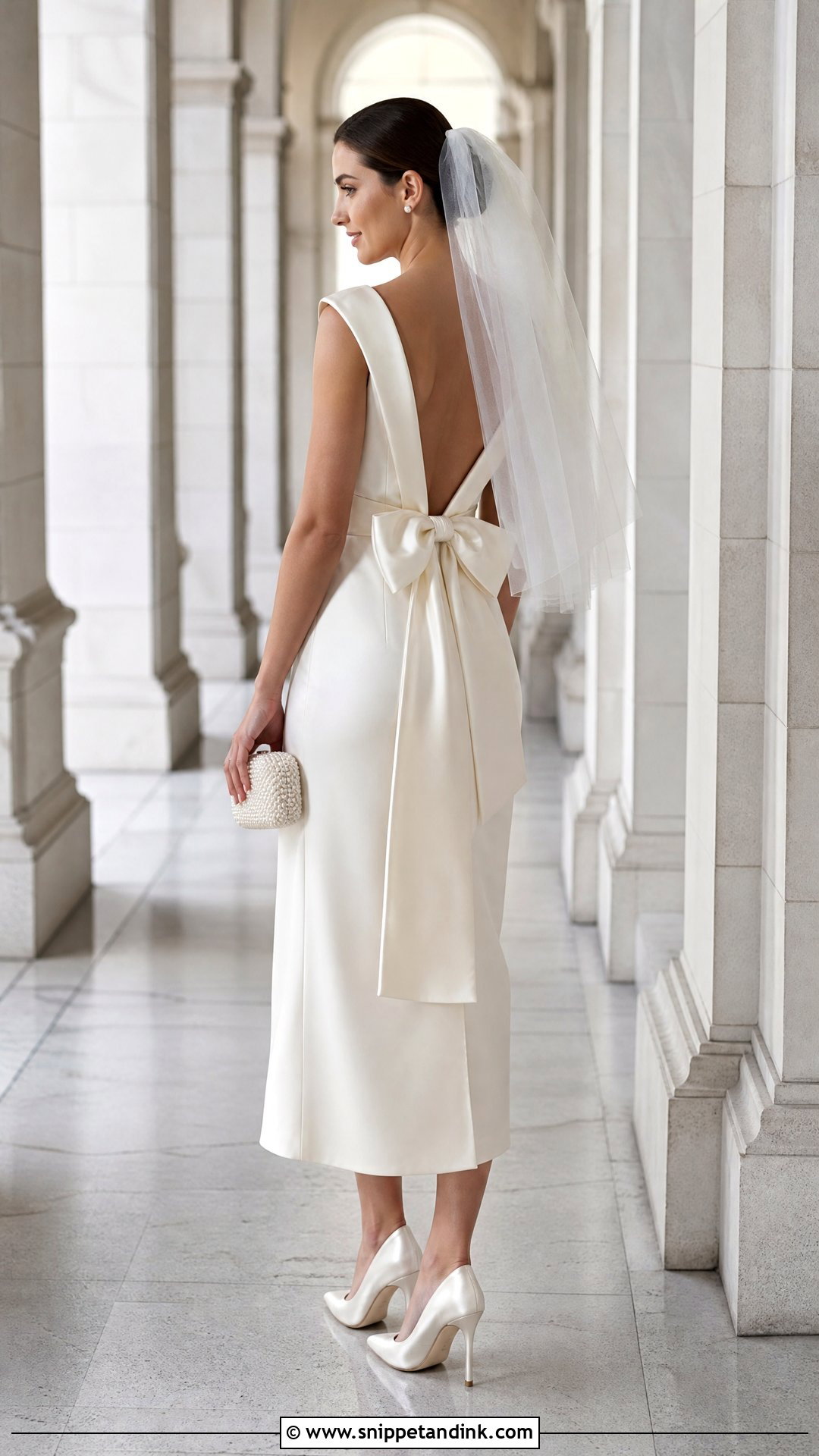 Bow Back Midi Bridal Dress With Satin Pumps - Snippet and Ink - 25 Midi Bridal Dress Ideas