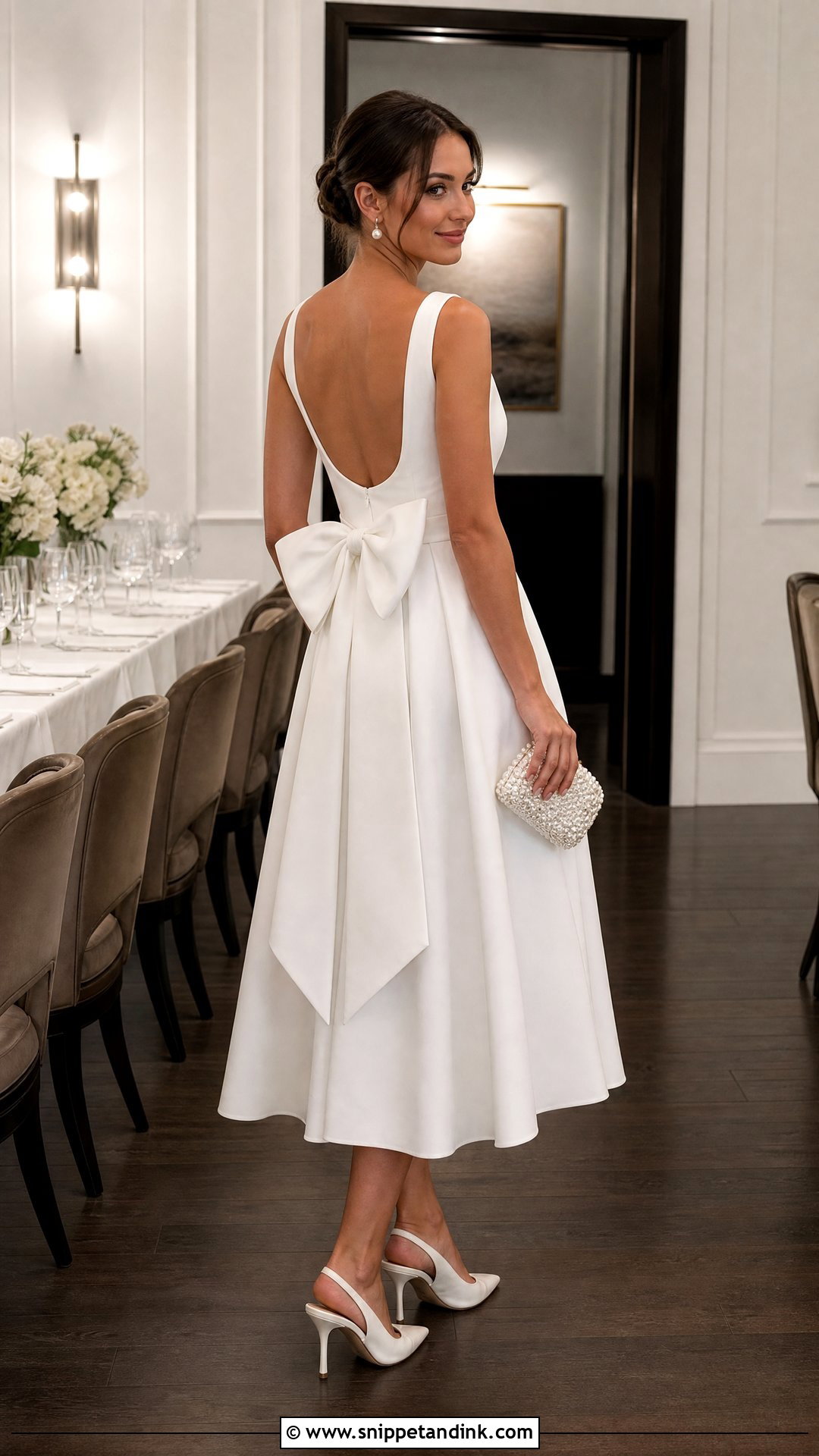 Bow Back Midi Rehearsal Dress - Snippet and Ink - 20 Rehearsal Dress for Bride Ideas