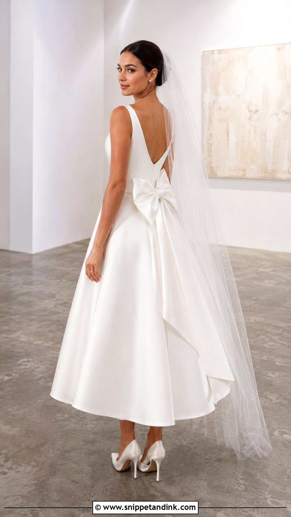Bow Back Mikado Midi Wedding Dress - Snippet and Ink - 20 Elegant Midi Wedding Dress Ideas