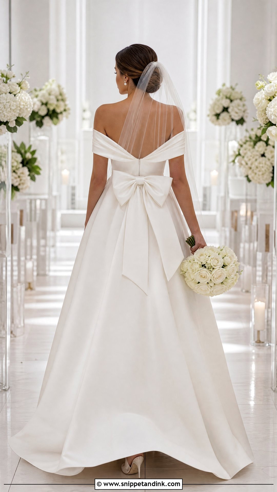 Bow Back Off Shoulder Bridal Dress - Snippet and Ink - 20 Off Shoulder Bridal Dress Ideas