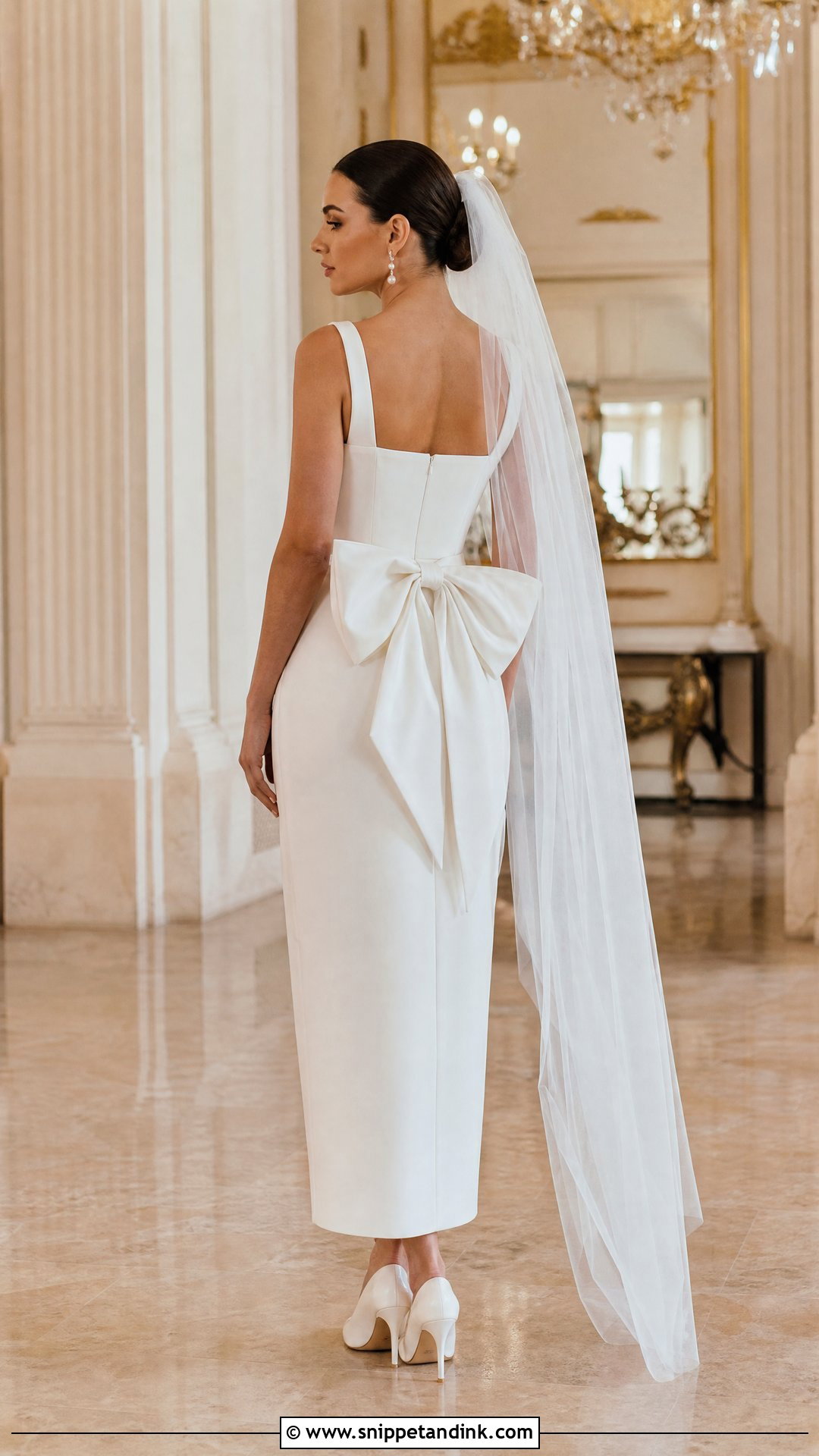 Bow Back Pencil Wedding Dress - Snippet and Ink - 20 Pencil Wedding Dress Ideas