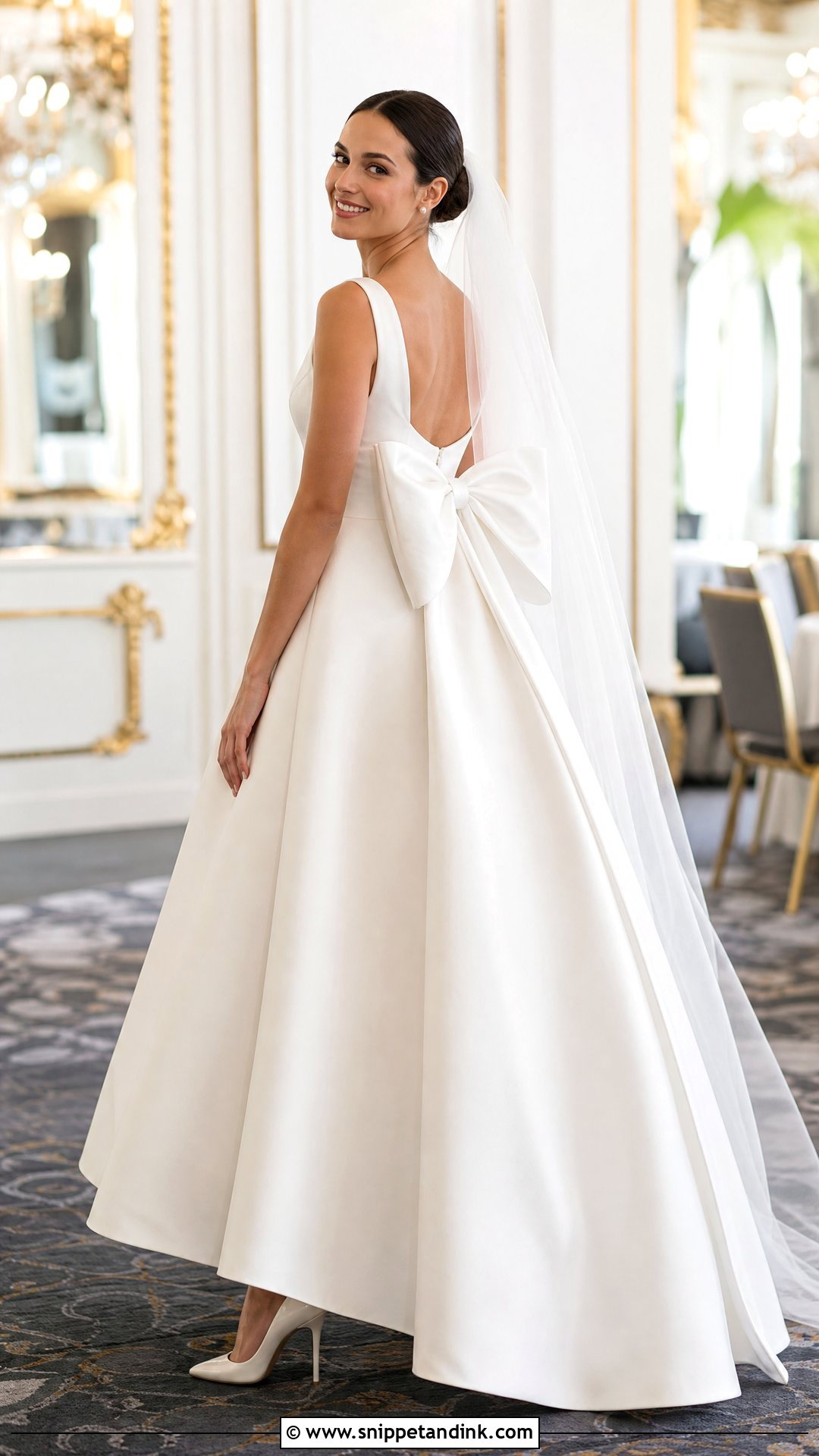 Bow Back Satin A Line Princess Wedding Dress - Snippet and Ink - 20 Wedding Dresses a Line Princess