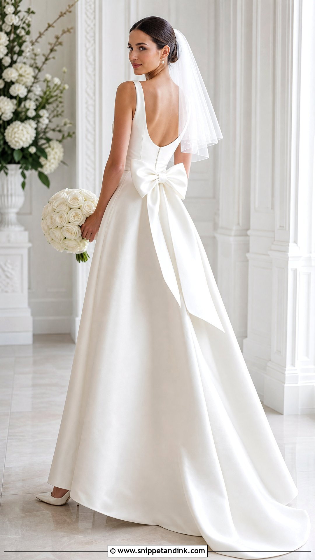Bow Back Satin A Line Wedding Dress - Snippet and Ink - 20 Satin Aline Wedding Dress Ideas