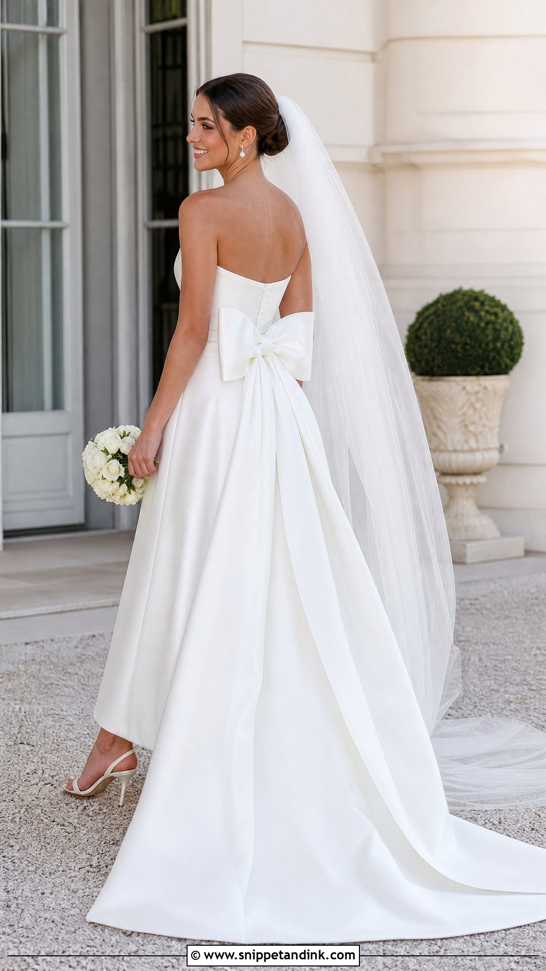 Bow Back Satin Basque Waist Wedding Dress - Snippet and Ink - 20 Satin Basque Waist Wedding Dress Ideas