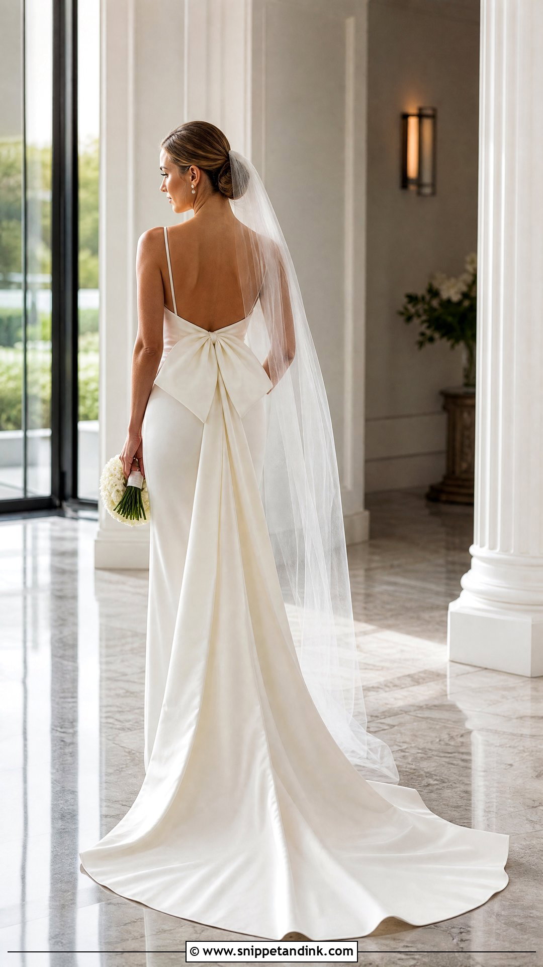 Bow Back Satin Sheath Wedding Dress - Snippet and Ink - 20 Satin Sheath Wedding Dress Ideas