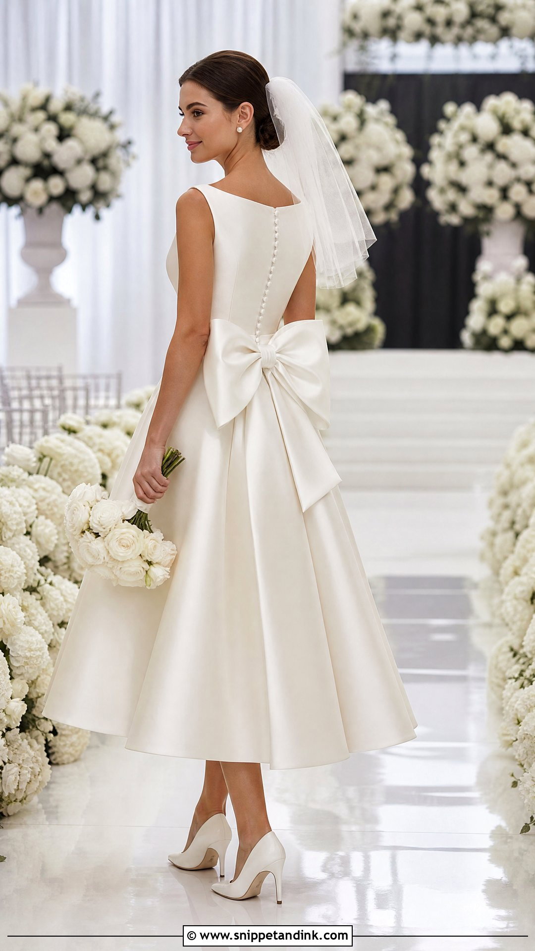 Bow Back Satin Tea Length Wedding Dress - Snippet and Ink - 20 Tea Length Wedding Dresses
