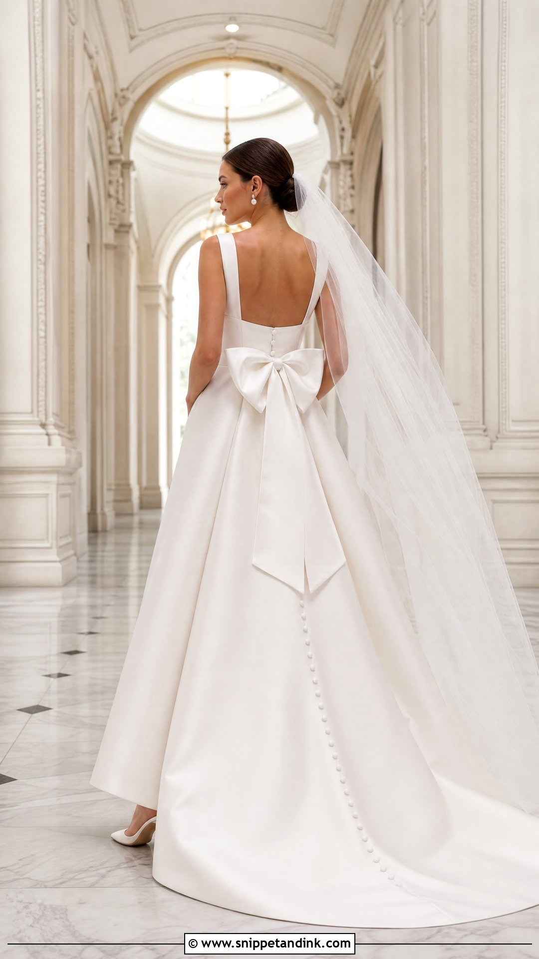 Bow Back Square Neck A Line Wedding Dress - Snippet and Ink - 20 Square Neck Wedding Dress Aline Ideas