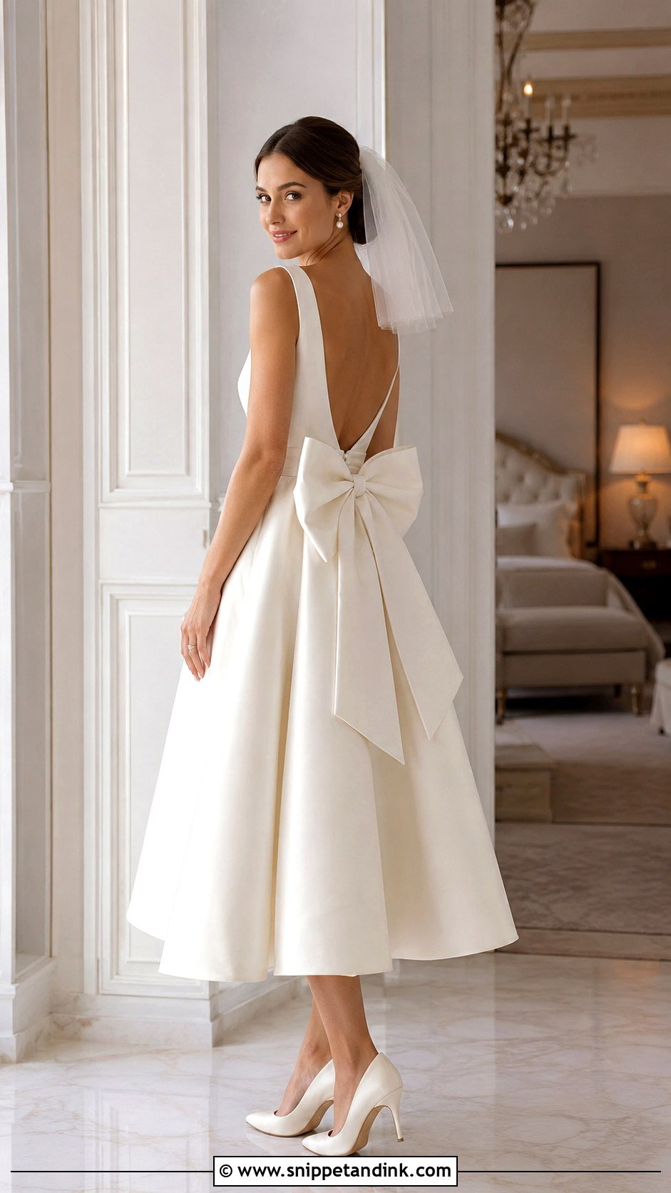 Bow Back Tea Length Wedding Dress - Snippet and Ink - 25 Midi Wedding Dress Tea Length Ideas