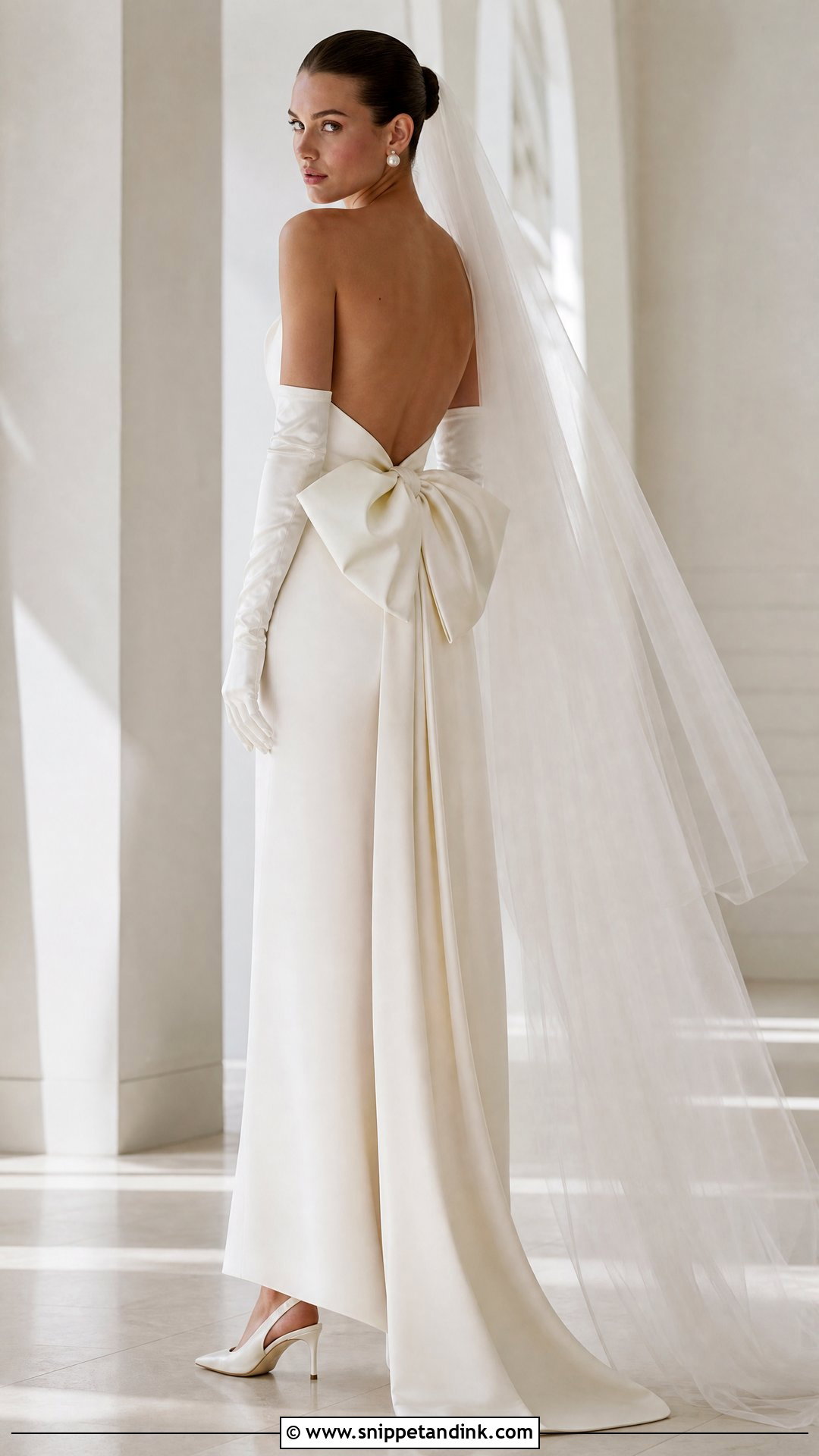 Bow Back Wedding Dress With Long Silk Gloves - Snippet and Ink - 20 Wedding Dress with Long Gloves Ideas
