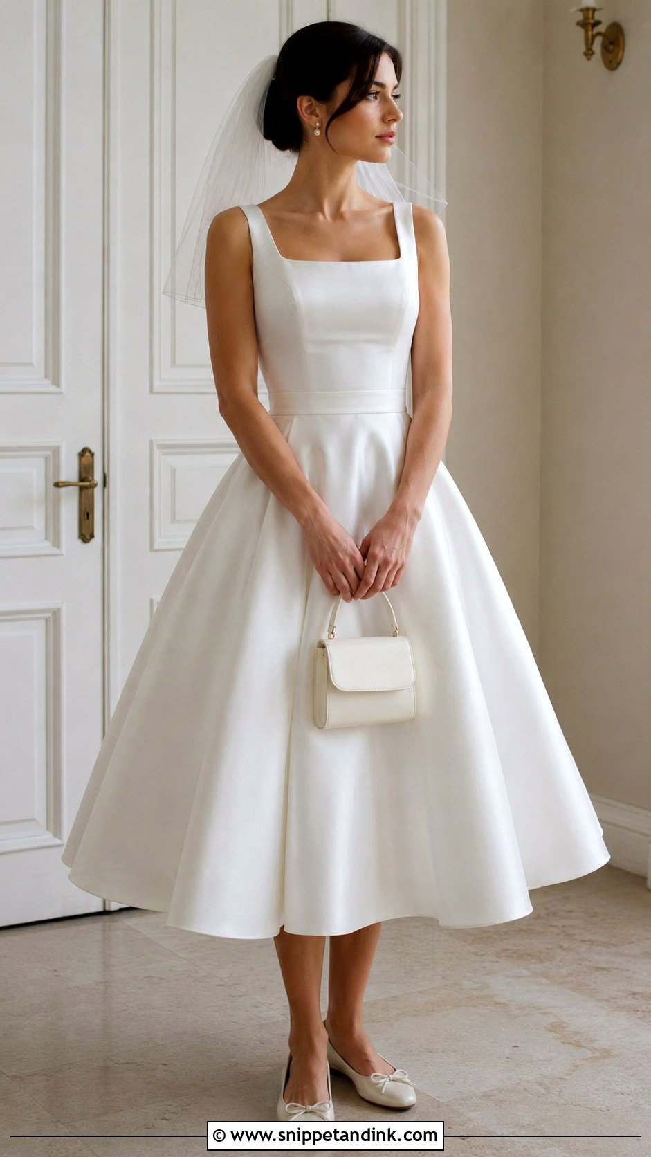 Bow Ballet Flats With Tea Length Wedding Dress - Snippet and Ink - 25 Wedding Ballet Flats Ideas