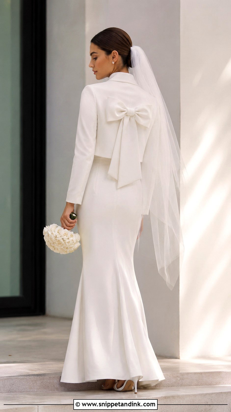 Bow Bridal Bolero With Modern Wedding Dress - Snippet and Ink - 25 Bridal Bolero Ideas