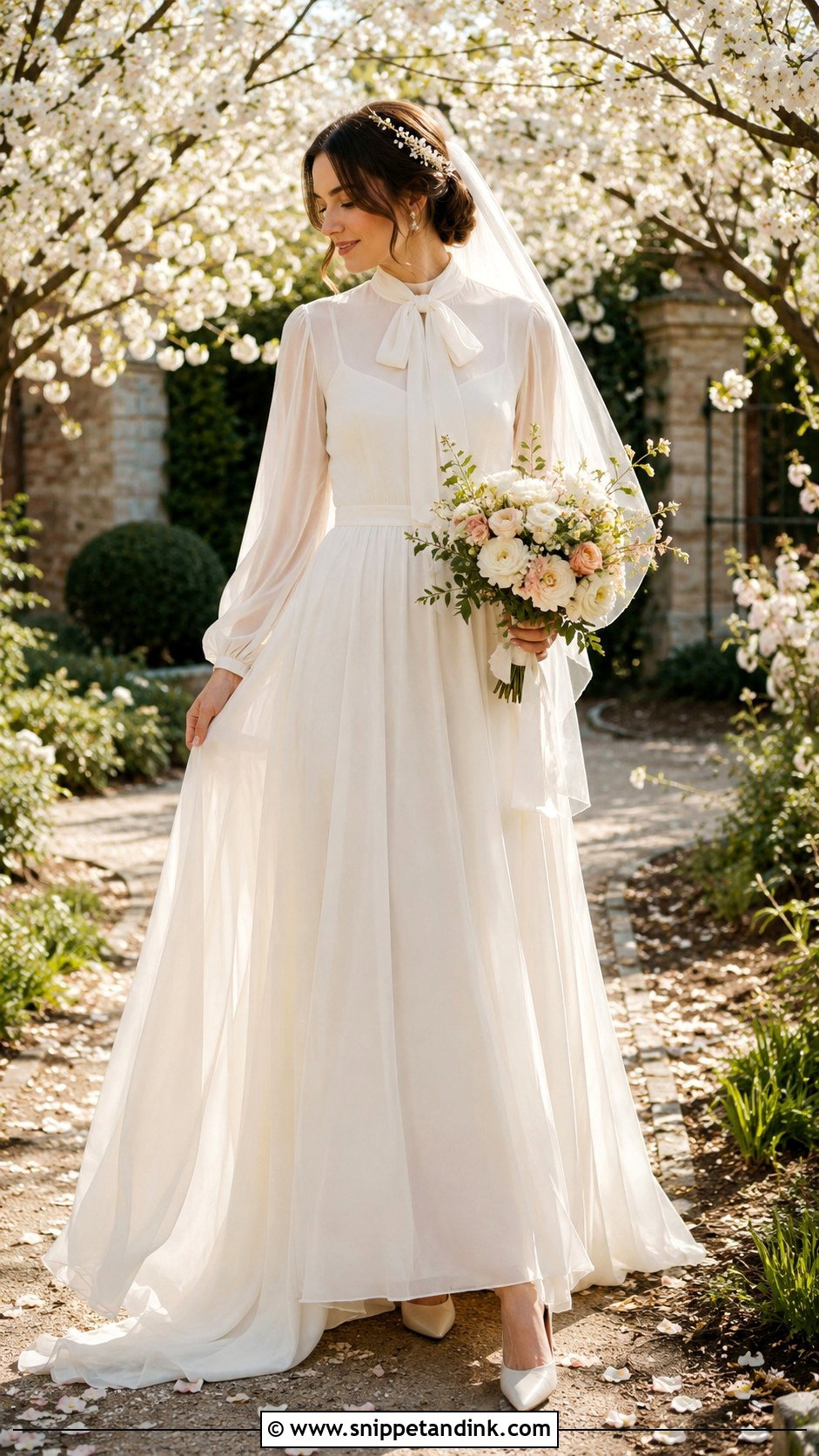 Bow Collar Chiffon Wedding Dress - Snippet and Ink - 20 Collar Wedding Dress Ideas