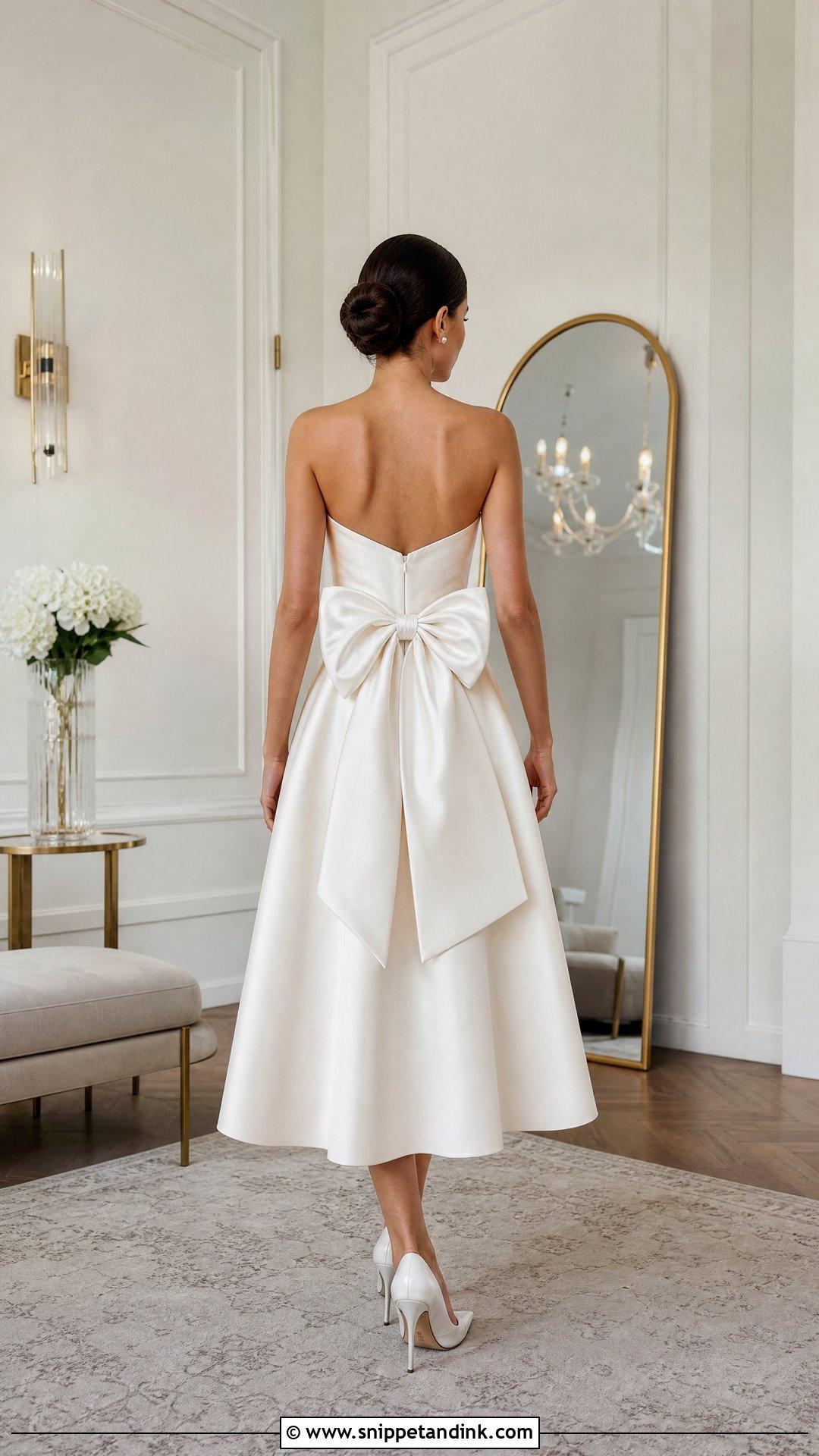 Bow Detail Midi Wedding Dress - Snippet and Ink - 25 Mid Length Wedding Dress Ideas
