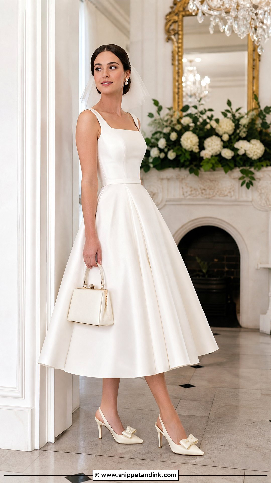 Bow High Heels With Tea Length Wedding Dress - Snippet and Ink - 20 Wedding High Heels Brides Ideas