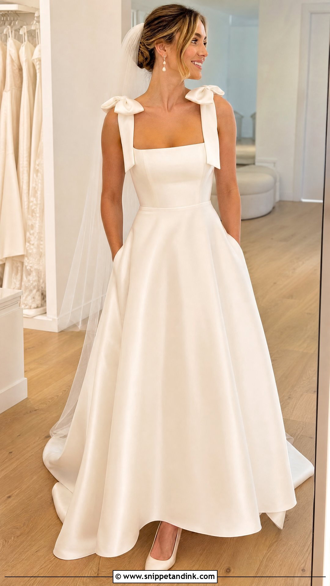 Bow Strap A Line Wedding Dress - Snippet and Ink - 20 Strap Wedding Dress Ideas