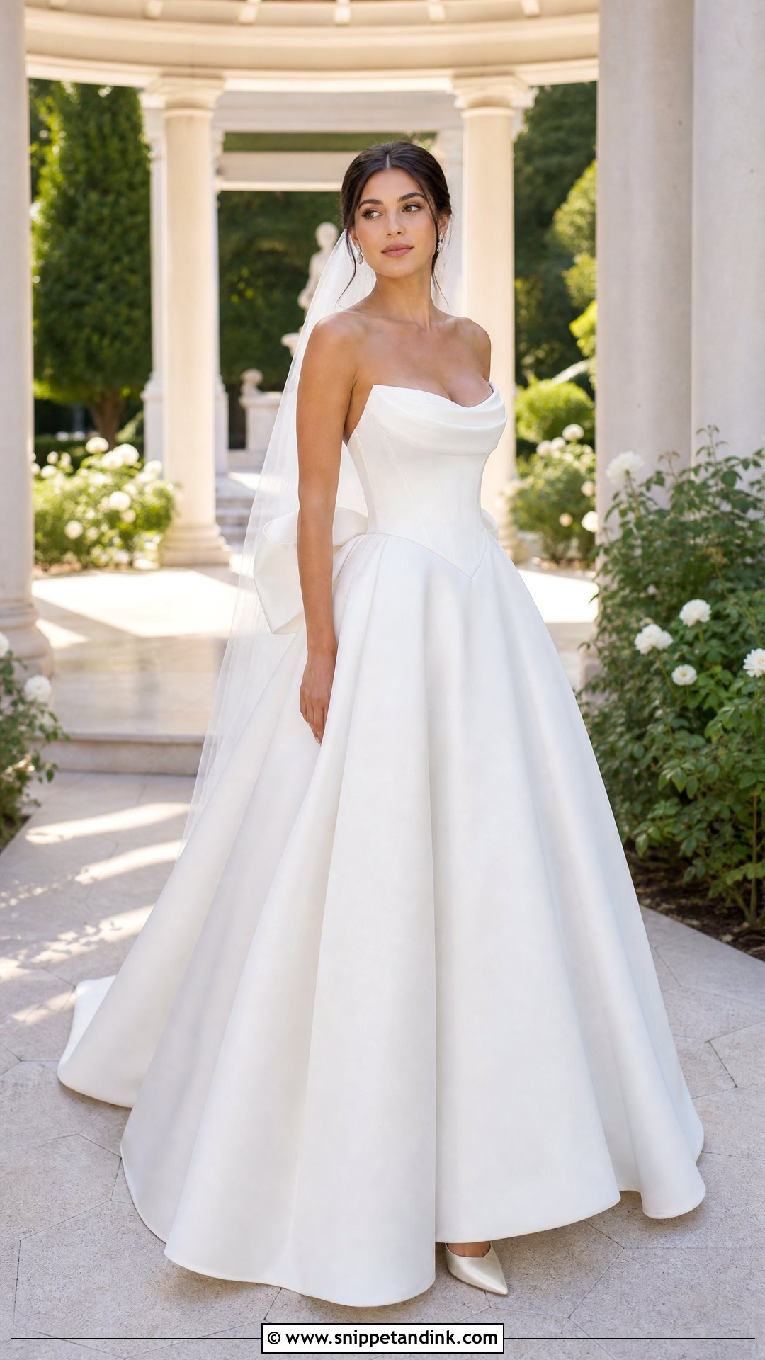 Bow Strapless Basque Waist Wedding Dress - Snippet and Ink - 20 Strapless Basque Waist Wedding Dress Ideas