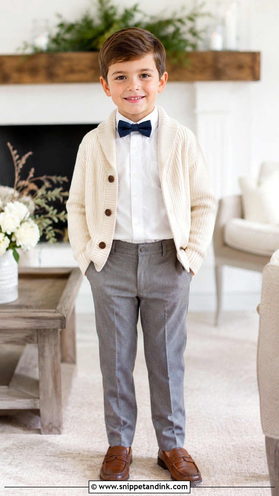 Bow Tie And Cardigan Ring Boy Outfit - Snippet and Ink - 25 Ring Boy Outfits