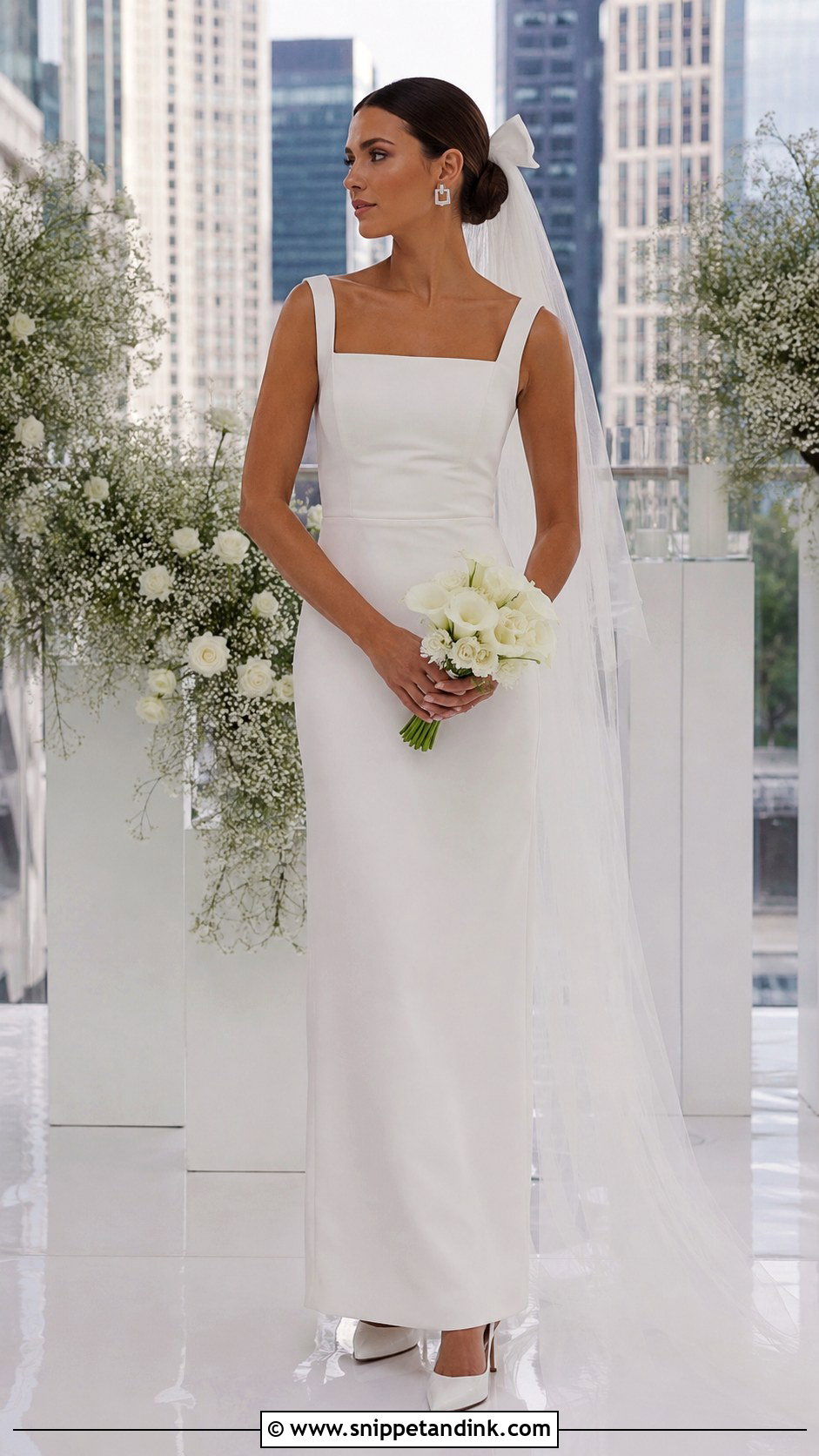 Bow Veil With Modern Column Dress - Snippet and Ink - 20 Long Veils