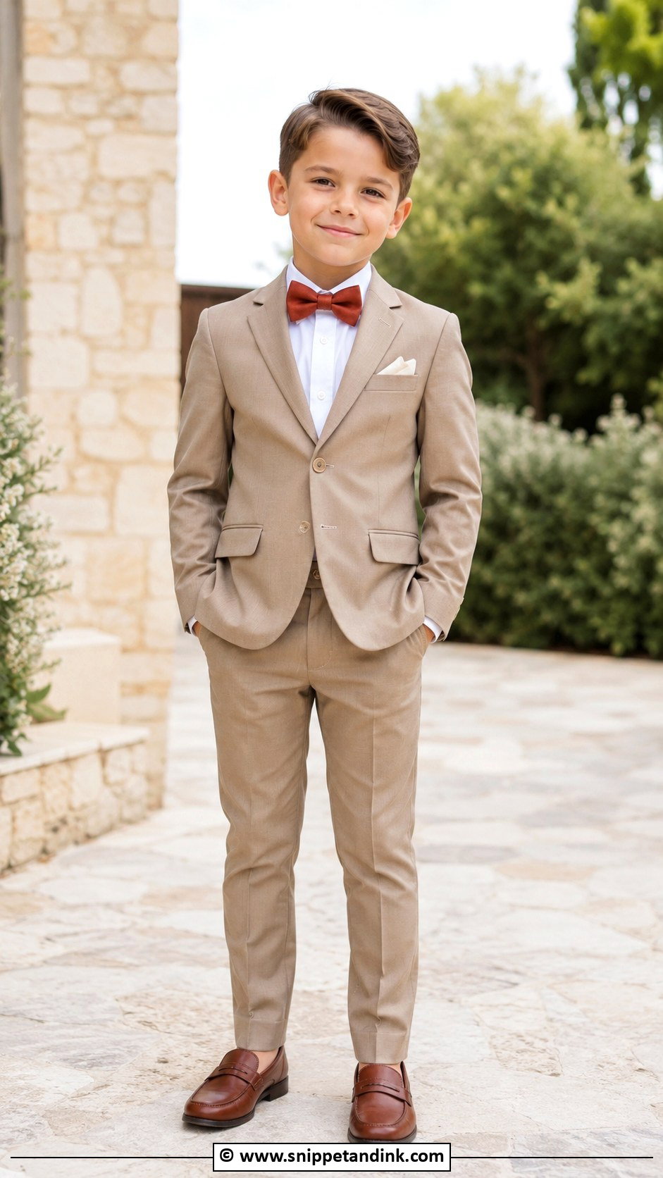 Boy Wedding Tan Suit Outfit - Snippet and Ink - 25 Boy Wedding Outfit Ideas
