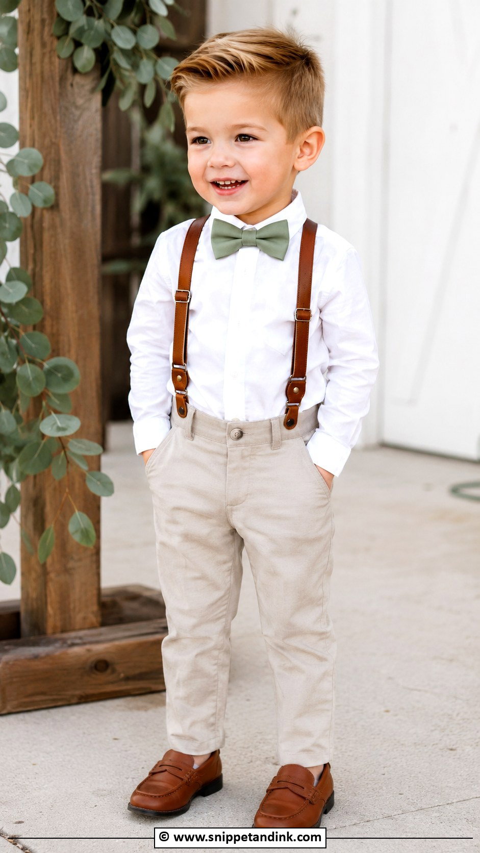 Boy Wedding White Shirt And Suspenders Outfit - Snippet and Ink - 25 Boy Wedding Outfit Ideas