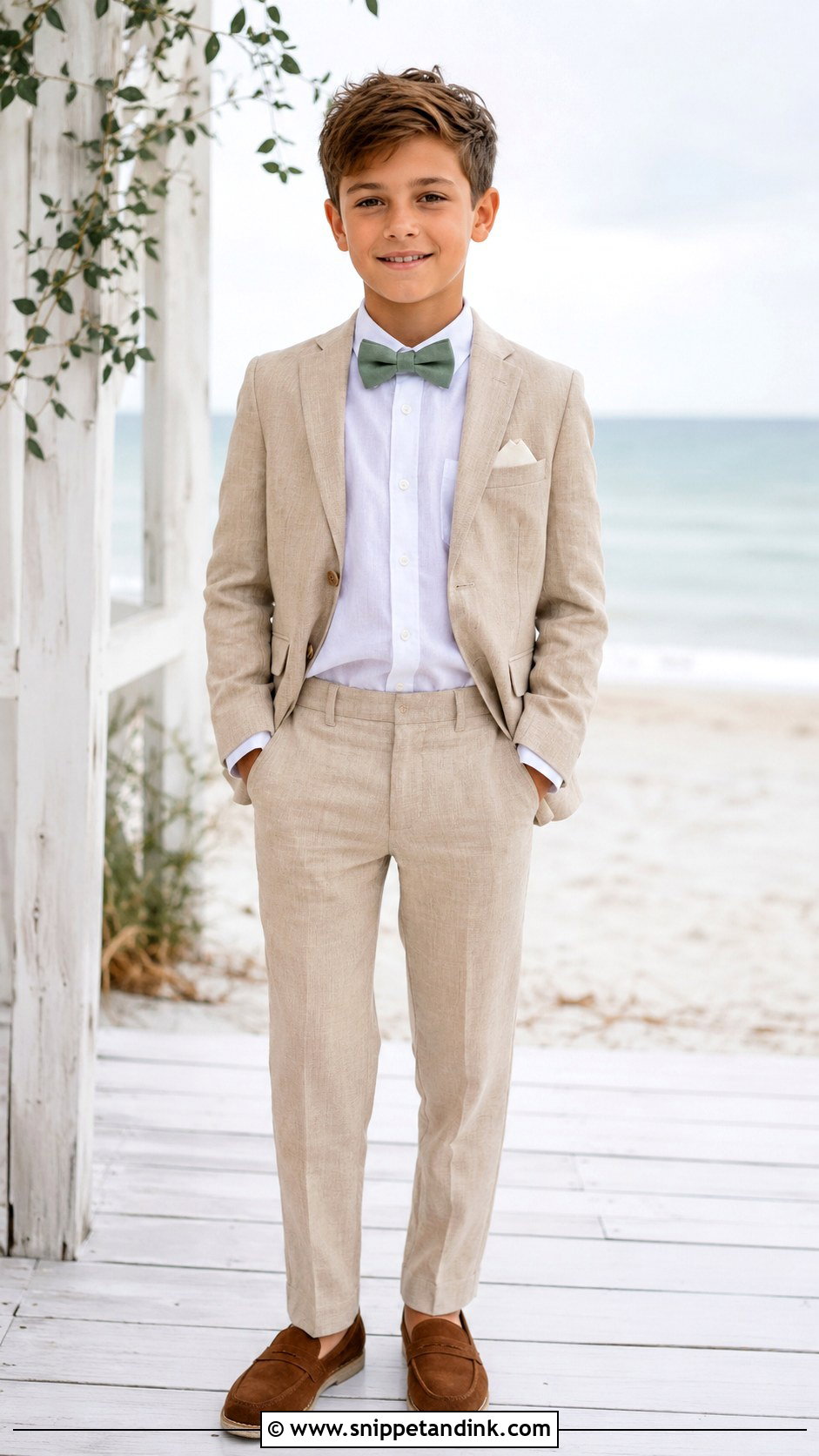 Boys Beige Linen Suit With Loafers - Snippet and Ink - 20 Boys Suit Outfit Ideas for Wedding