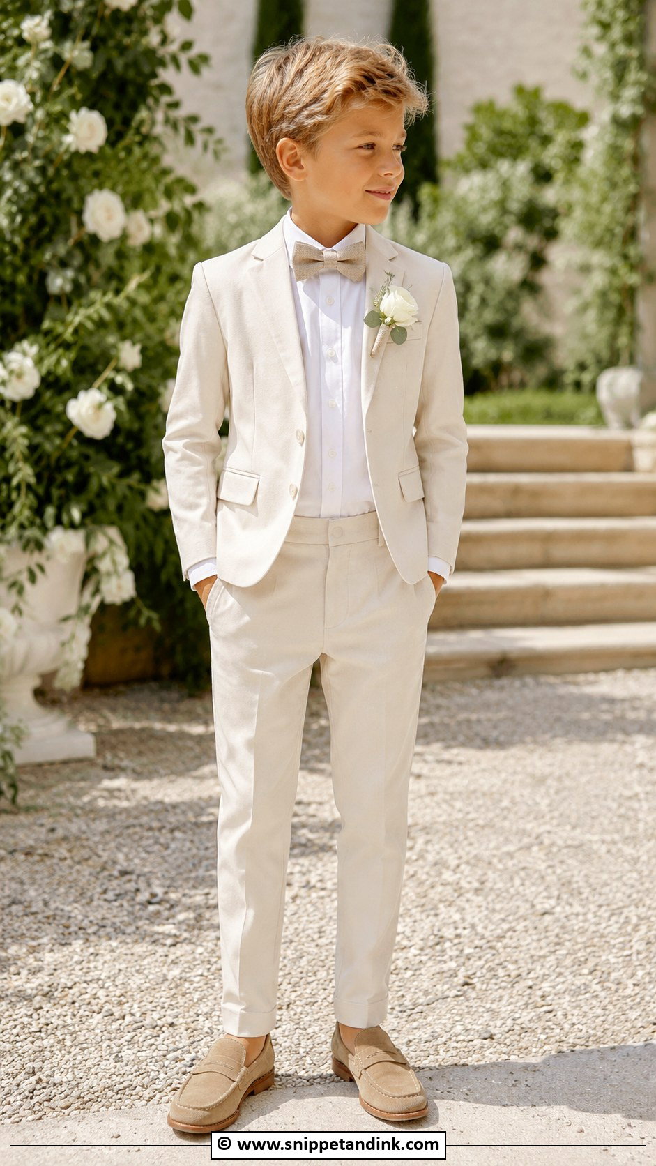 Boys Beige Suit Outfit - Snippet and Ink - 25 Wedding Outfit for Boys Ideas