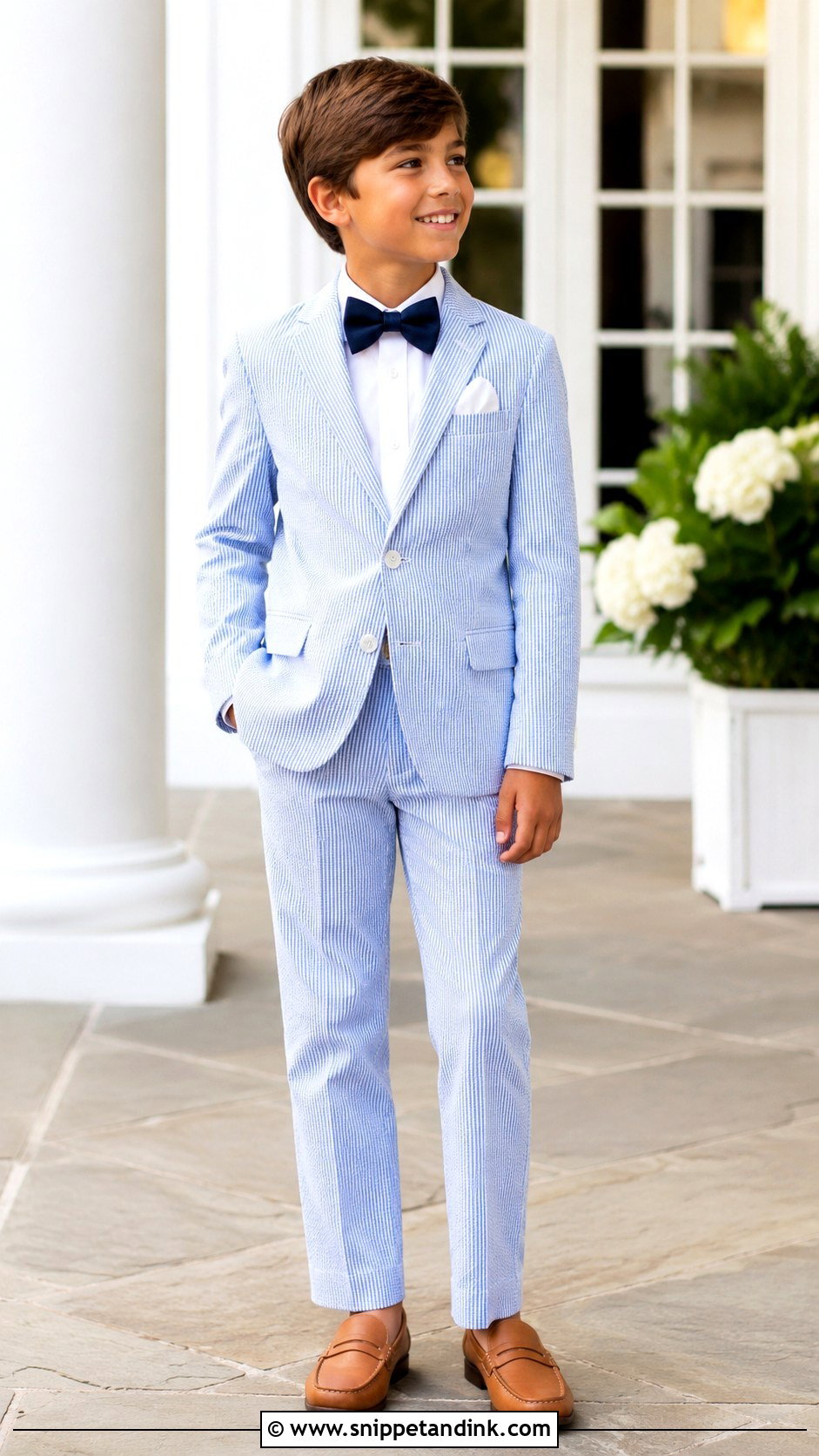 Boys Blue Seersucker Suit With Bow Tie - Snippet and Ink - 20 Boys Suit Outfit Ideas for Wedding