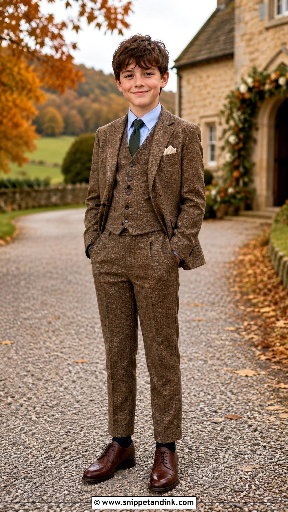 Boys Brown Tweed Suit With Brogues - Snippet and Ink - 20 Boys Suit Outfit Ideas for Wedding