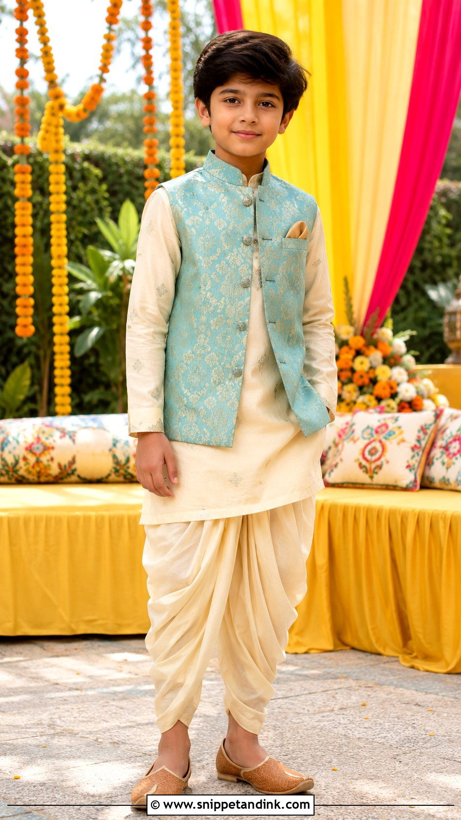 Boys Dhoti Kurta Jacket Outfit - Snippet and Ink - 20 Boys Marriage Outfit Ideas