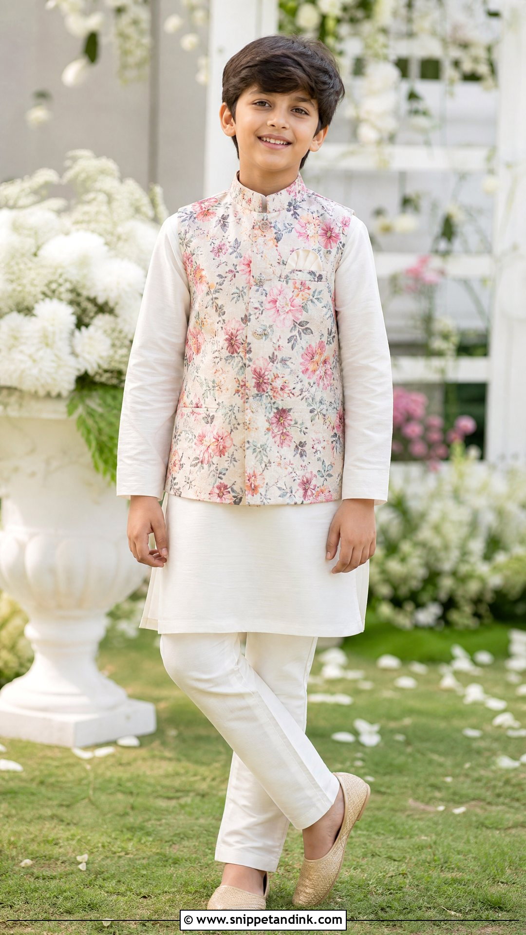 Boys Floral Jacket Kurta Set - Snippet and Ink - 20 Indian Boys Marriage Dress Ideas