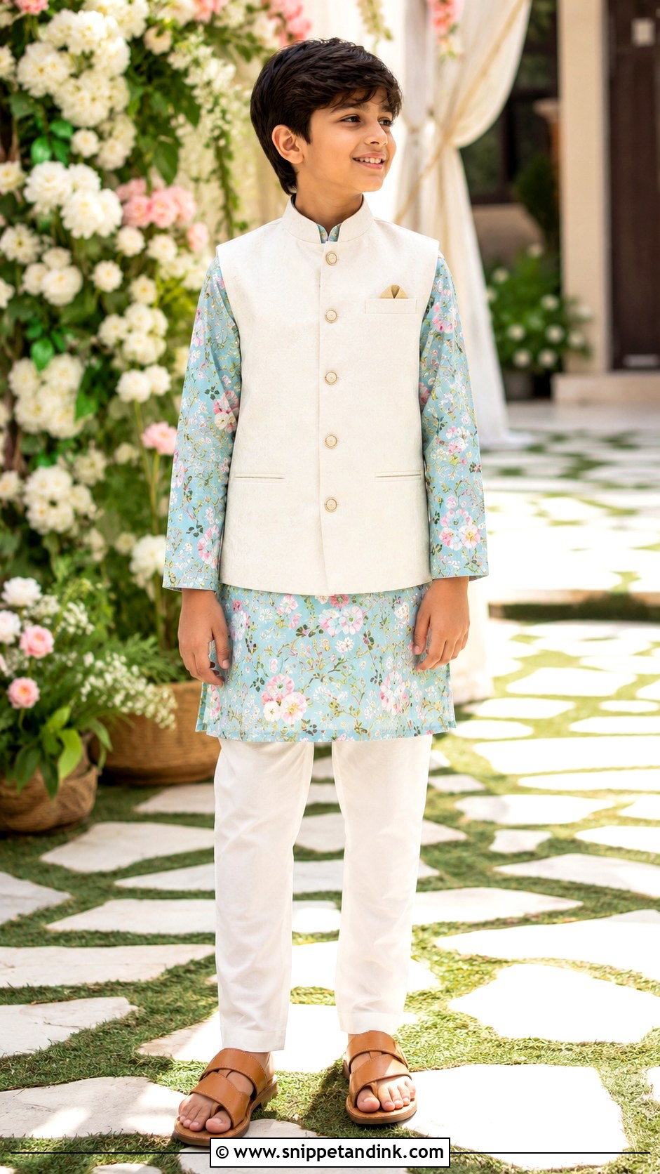 Boys Floral Kurta Pajama - Snippet and Ink - 30 Indian Boys Wedding Outfit Ideas