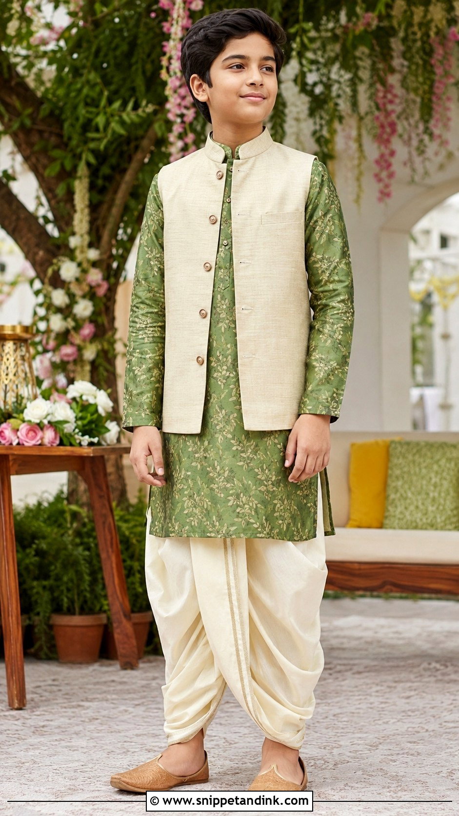 Boys Green Kurta Dhoti Outfit - Snippet and Ink - 20 Boys Marriage Outfit Ideas