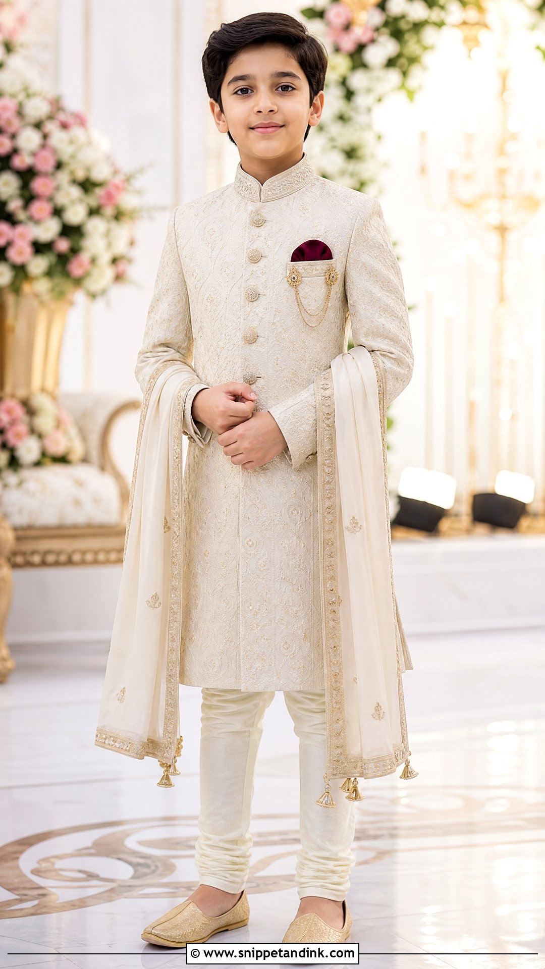 Boys Ivory Sherwani With Churidar - Snippet and Ink - 20 Indian Boys Marriage Dress Ideas