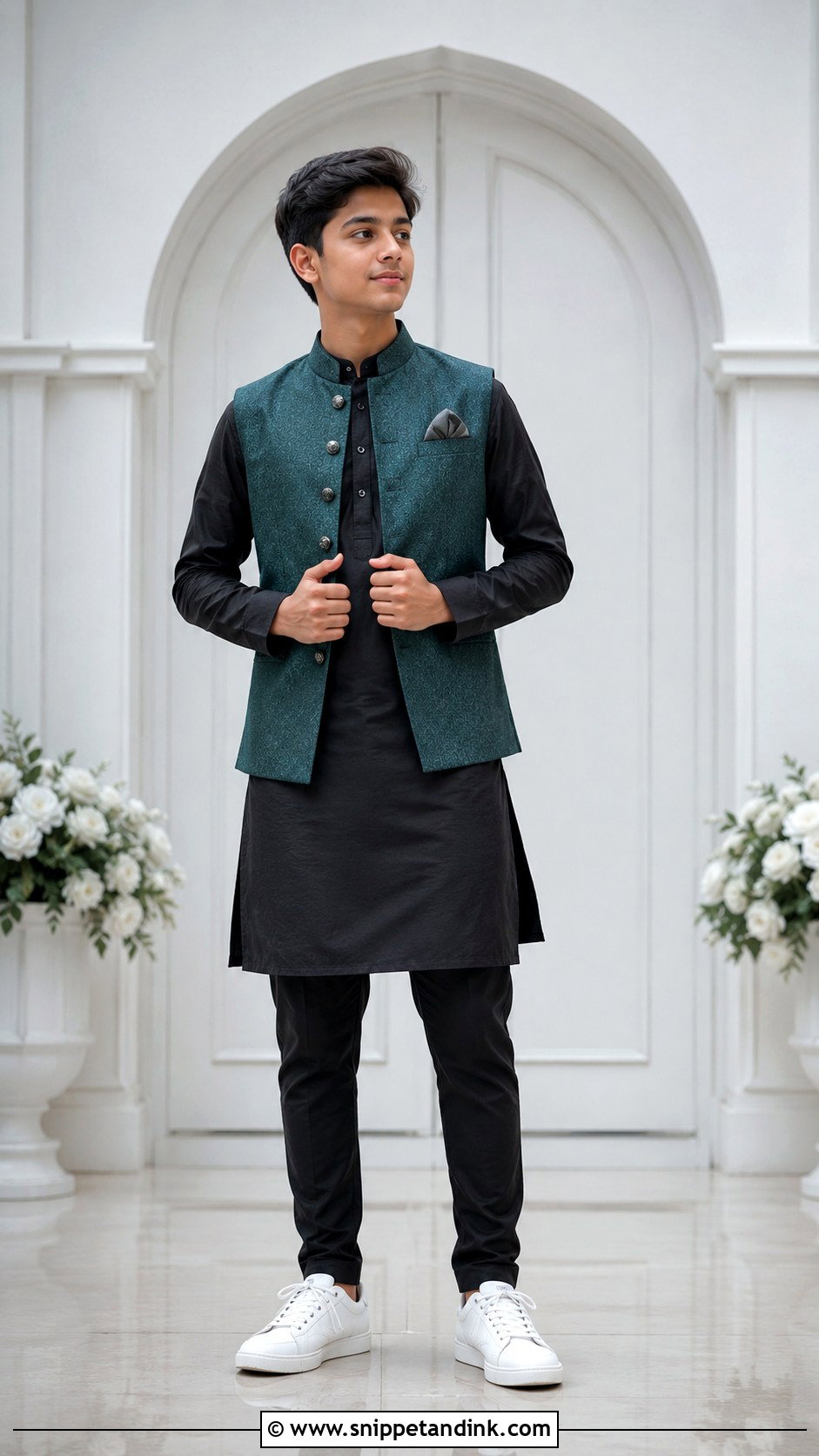 Boys Kurta Jacket Sneaker Outfit - Snippet and Ink - 20 Boys Marriage Outfit Ideas