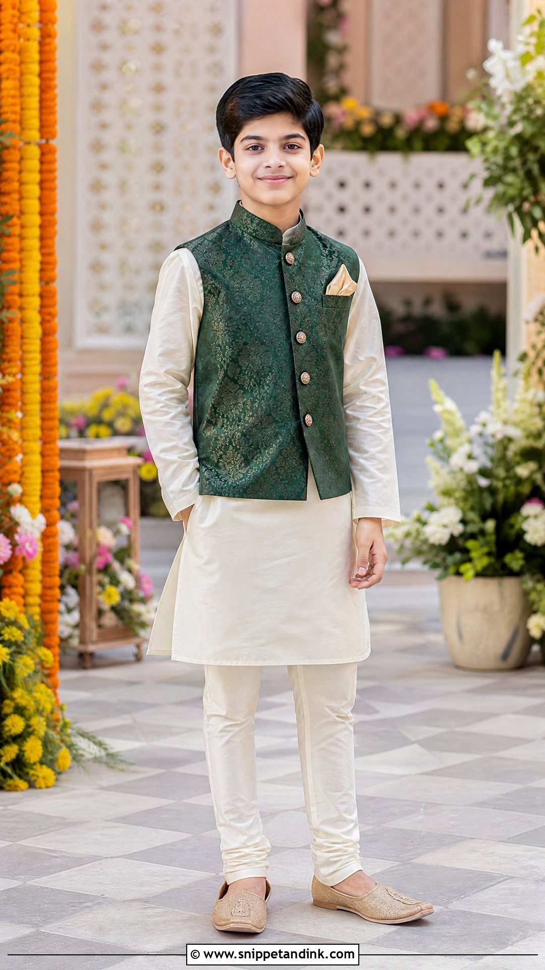 Boys Kurta Pajama With Nehru Jacket - Snippet and Ink - 20 Indian Boys Marriage Dress Ideas