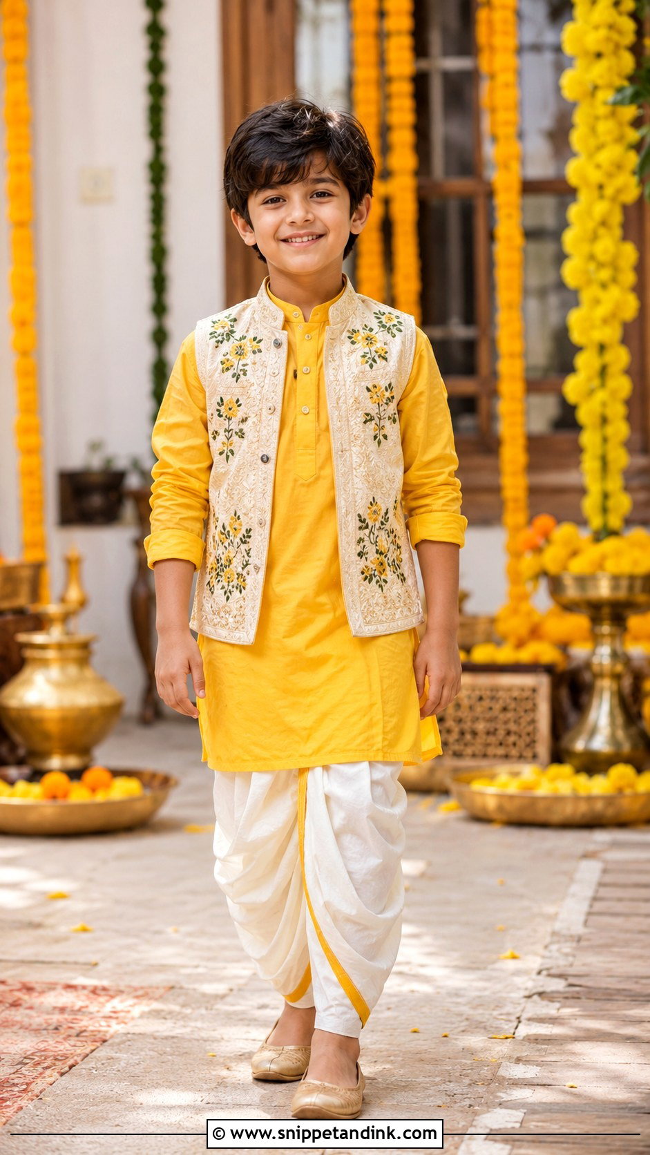 Boys Kurta With Dhoti Pants - Snippet and Ink - 30 Indian Boys Wedding Outfit Ideas