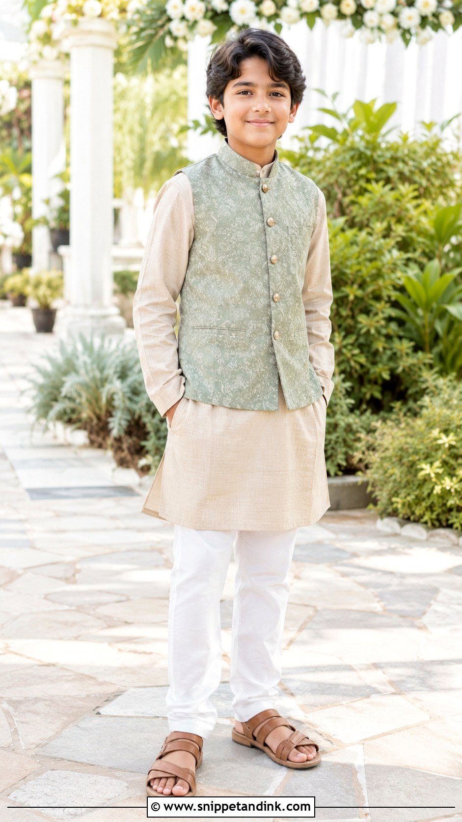 Boys Linen Kurta With Nehru Jacket - Snippet and Ink - 30 Indian Boys Wedding Outfit Ideas